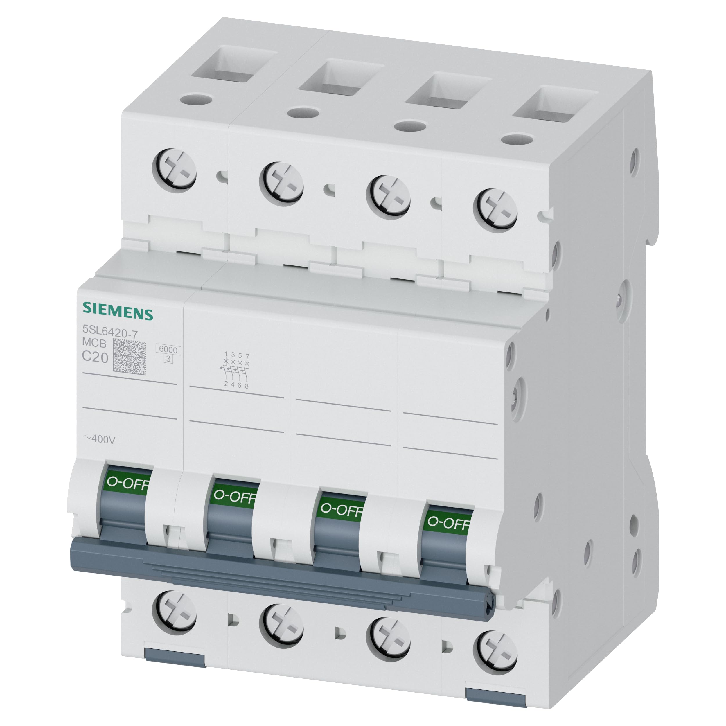 SIEMENS Ingenuity for life - 5SL64207 Interruptor automático magnetotérmico 4P 20A Curva C 6kA 400V
