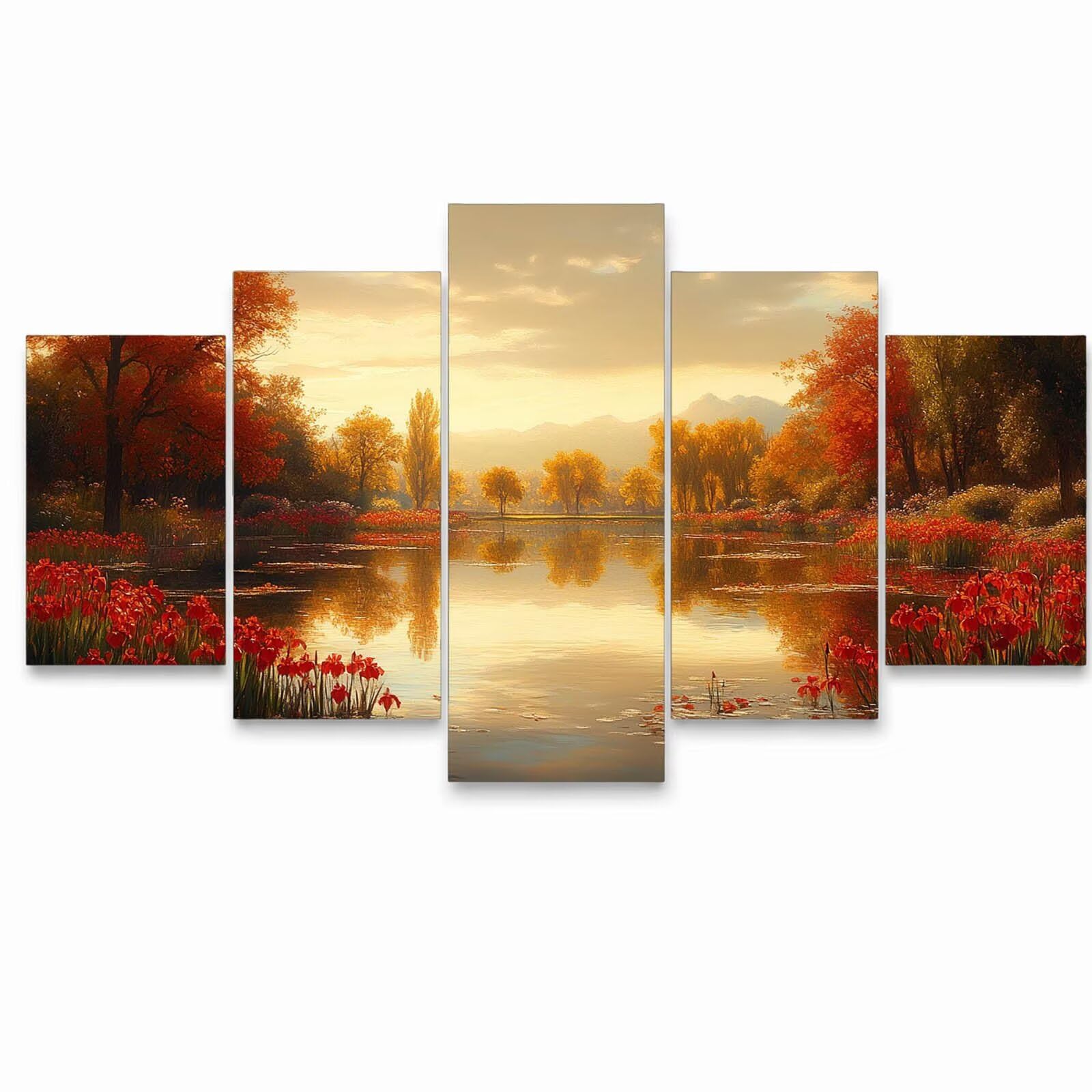 5 Pack Leuchtend Malen Nach Zahlen Erwachsene Baum Drei Größen YCBZ-1274 | DIY Set Erwachsene mit Pinselset Acrylfarben Set Fünf Leinwand zum Bemalen See für Deko Wohnzimmer Geschenke für Frauen