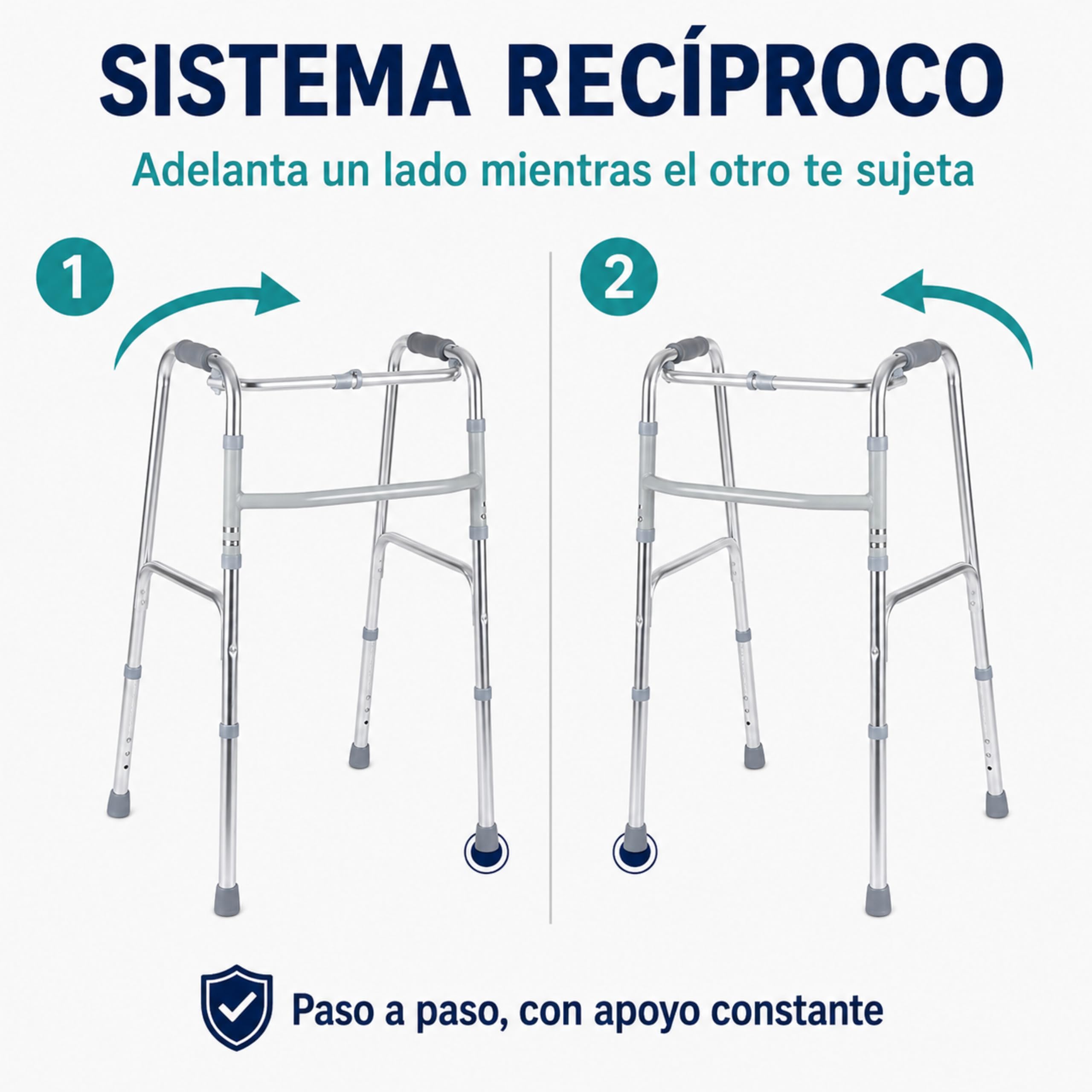 Andador Plegable para Adulto de Aluminio. Andador Ortopédico sin Ruedas. Andador Ligero para Mayores. Caminador para Adultos Regulable en Altura. Andador de Aluminio Recíproco.