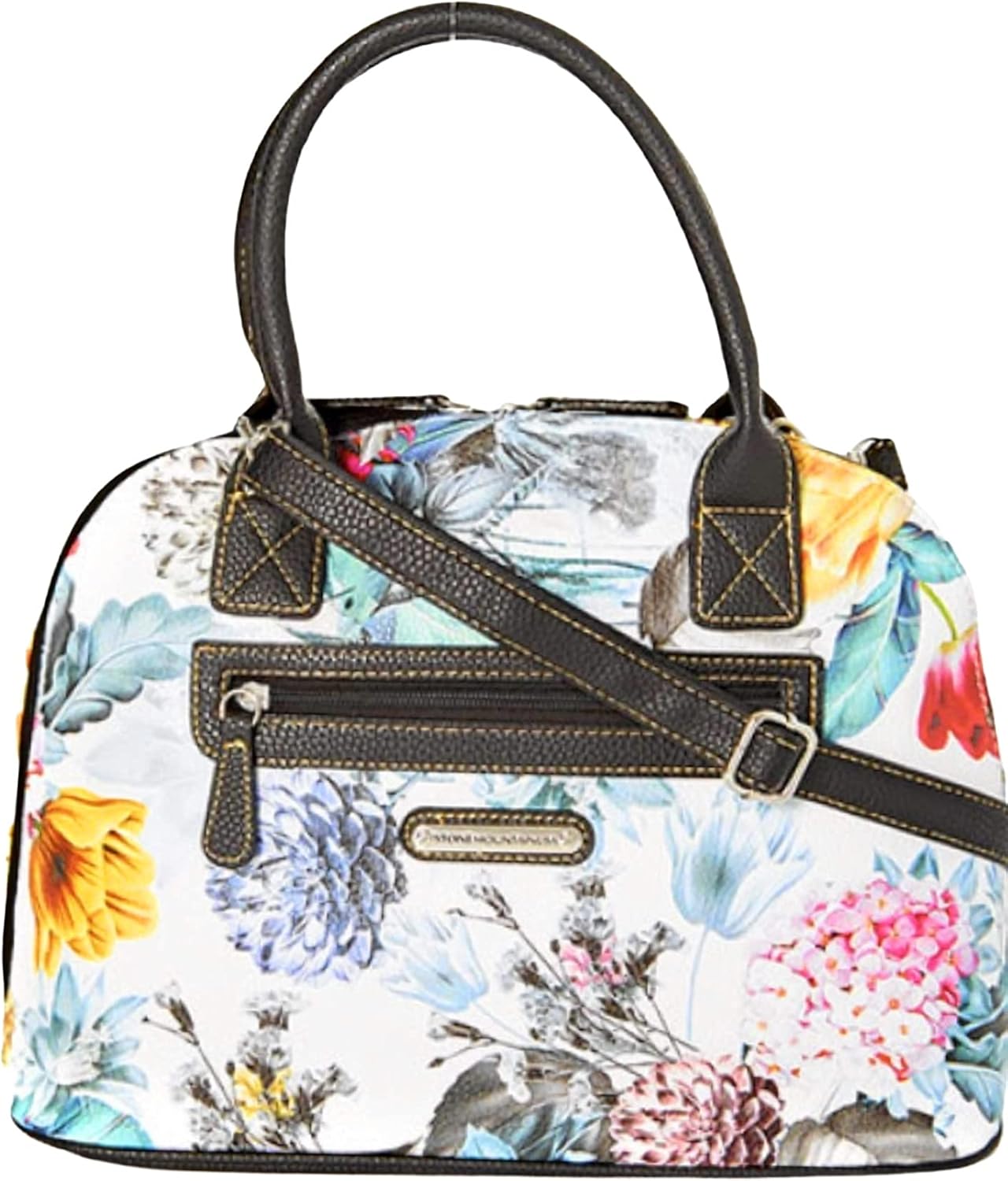 Stone Mountain Large Floral Leather Dome Satchel Handbag 13 X 5 X 9 IN Handbags