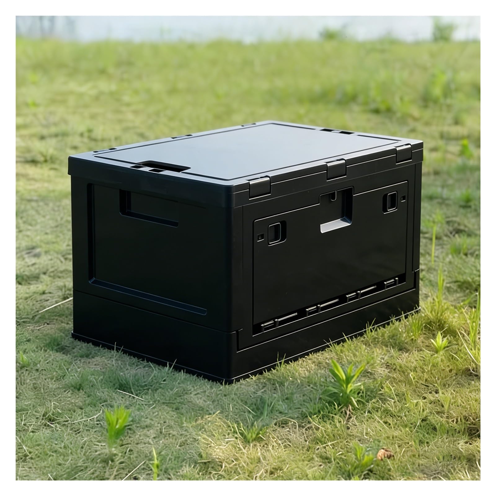 Caja de almacenamiento plegable para acampar Caja de Almacenamiento Plegable para Camping Que Ahorra Espacio, Contenedor de Plástico con Apertura Lateral(Black,48x36x24cm/18.9x14.2x9.4in)