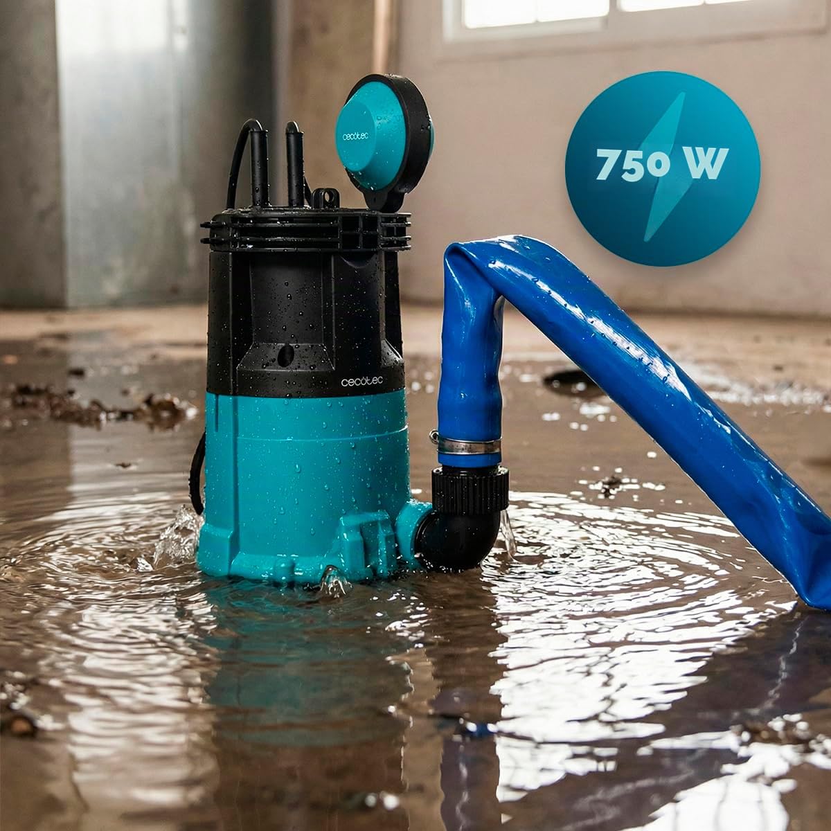 Cecotec Pompa Sommersa Axike 750 Dark&Crystal. 750W, 2in1 Acque Chiare e Scure, 14000L/h, Low-Suction, Altezza 7,5m, Profondità 7m, Galleggiante, IPX8, Cavo 10m, Drena Ogni Acqua in Modo Eccezionale