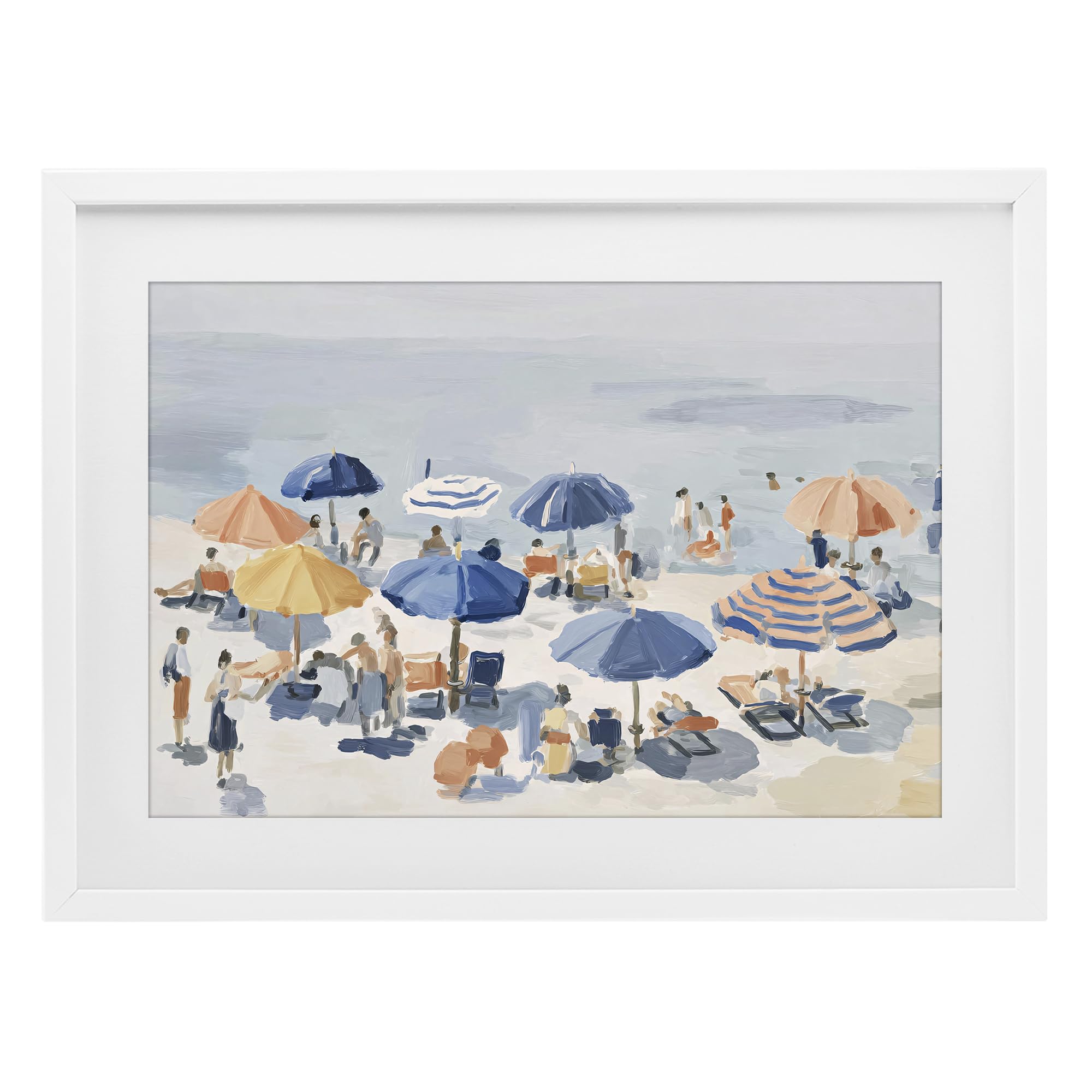Stupell Industries Coastal White (Textured) 'Summer Fun Beach Crowd'| Framed Print Under Glass