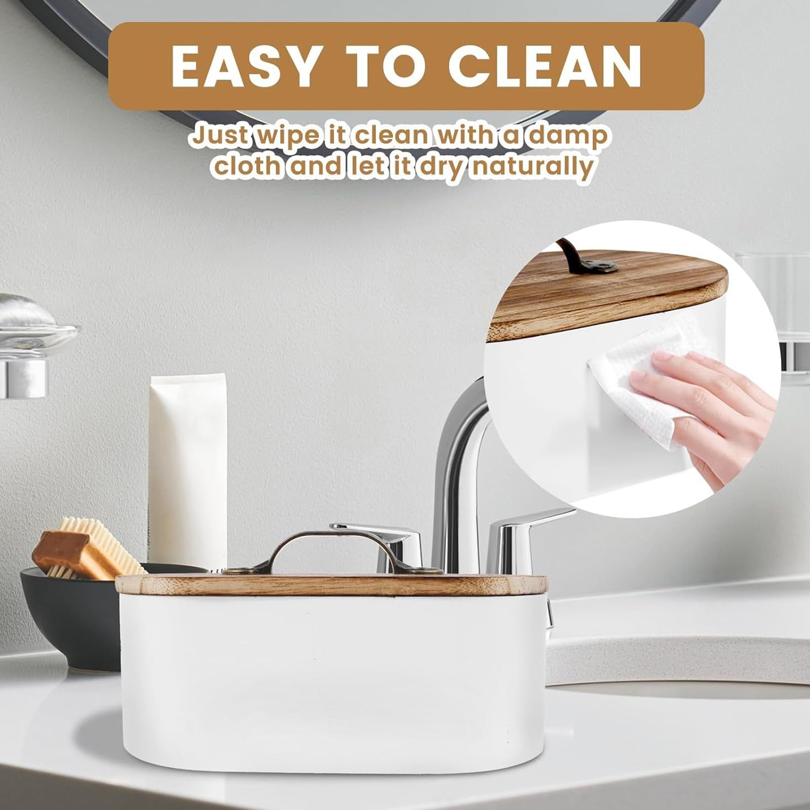 Porta tamponi – Scatola portaoggetti bianca per bagno | Scatola portaoggetti in legno con coperchio | decorativi per il bagno per tamponi per forcine per medicine cosmetici armadio tavolo