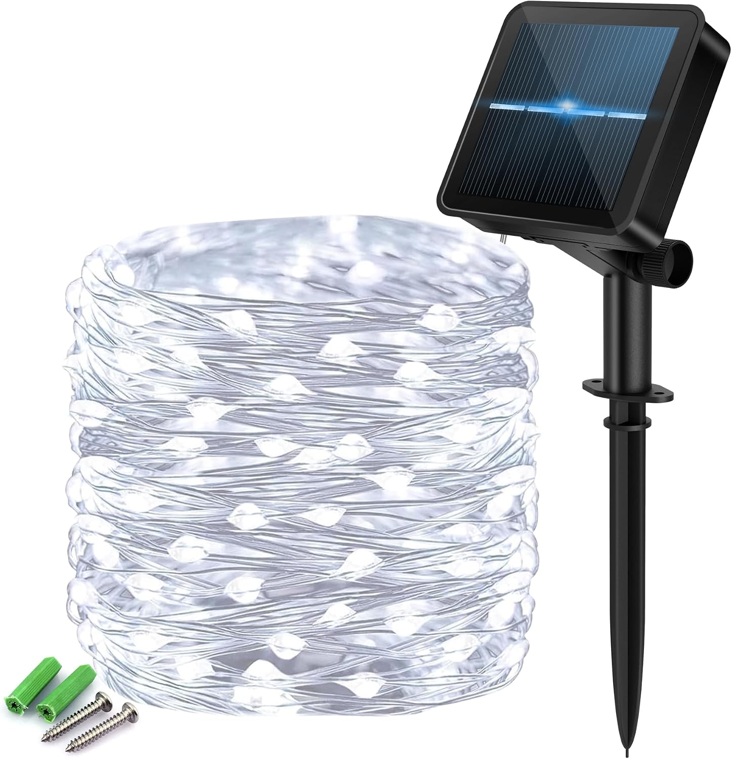 120 LED Solar String Lights, 1 Pack 12M/40 Ft, 8 Modes with 8-Hour Timer, Outdoor Garden Lights, Waterproof Fairy Lights, Suitable for Courtyards, Gardens, Outdoors, Tree Decorations (Cool White)