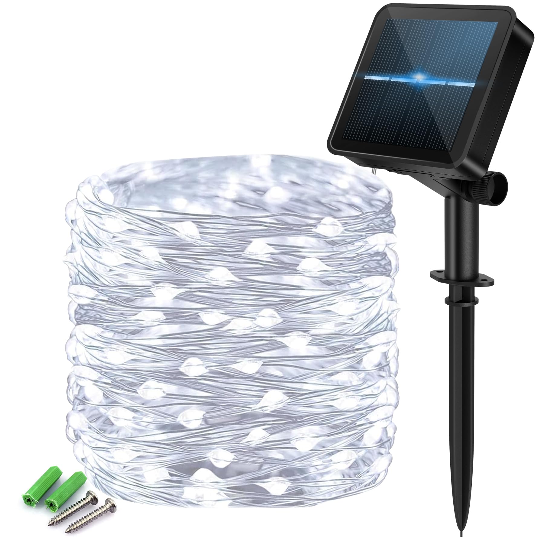Litabur Cold White 120 Led Solar Fairy Lights Outdoor, 1 Pack Total 12M/ 40Ft 120Leds, 8 Modes With 8-Hour Timer, Outdoor Garden Lights, Waterproof String Lights, Suitable For Party, Camping, Decorations (Cool White)
