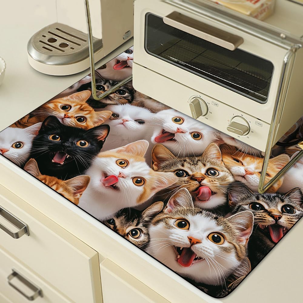 Cat Washer and Dryer Covers for the Top, 23.6" x 23.6"Anti-Slip&Dust-proof Animal Washer Dryer Countertop Protector Mat for Laundry Room Kitchen (Cat, 23.6"x23.6")