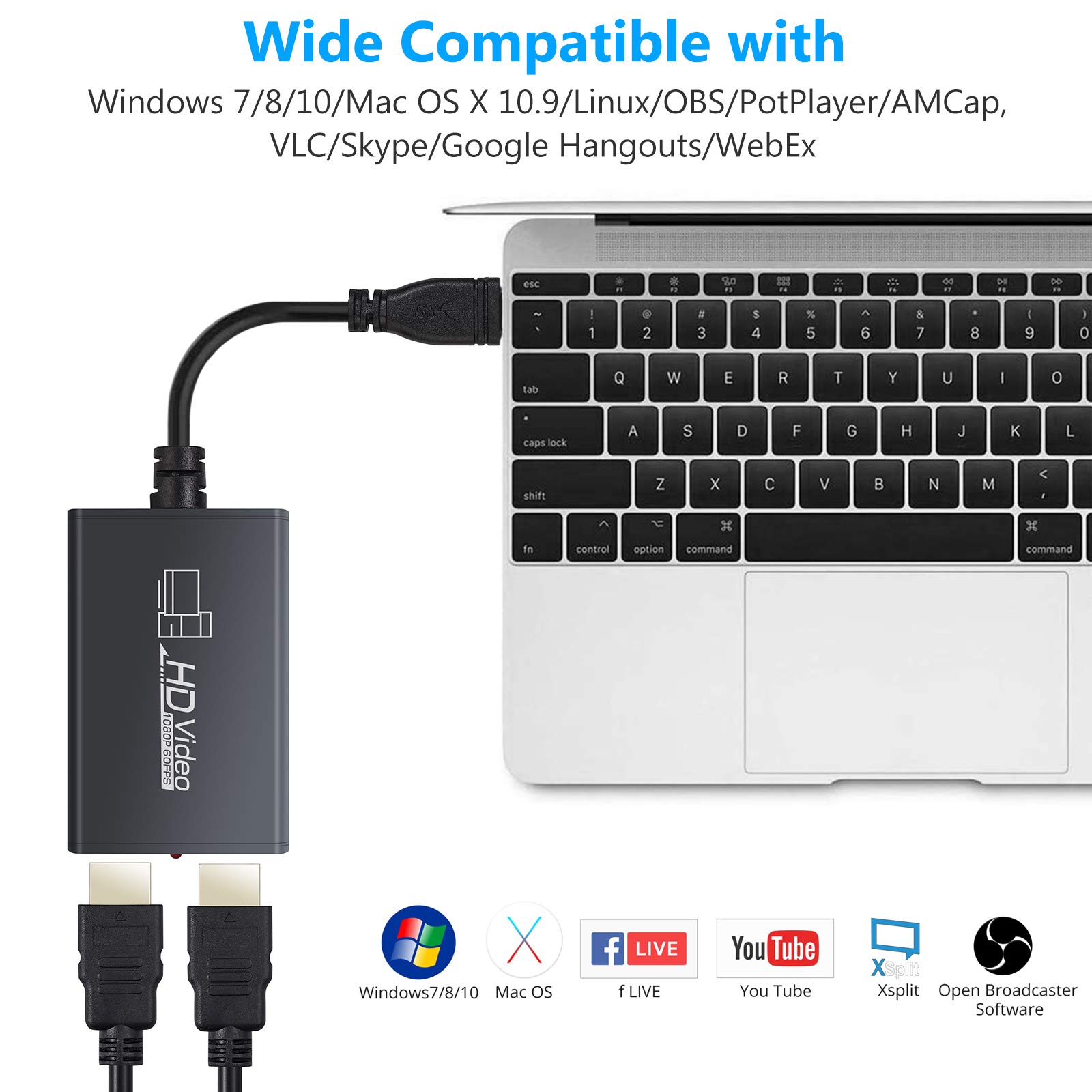 eSynic Scheda di acquisizione video da HDMI a USB 3.0, dispositivo di streaming 1080p 60 fps con loop-out e ingresso microfono, cattura giochi a latenza zero per PS4/Xbox/Switch/OBS | compatibile con