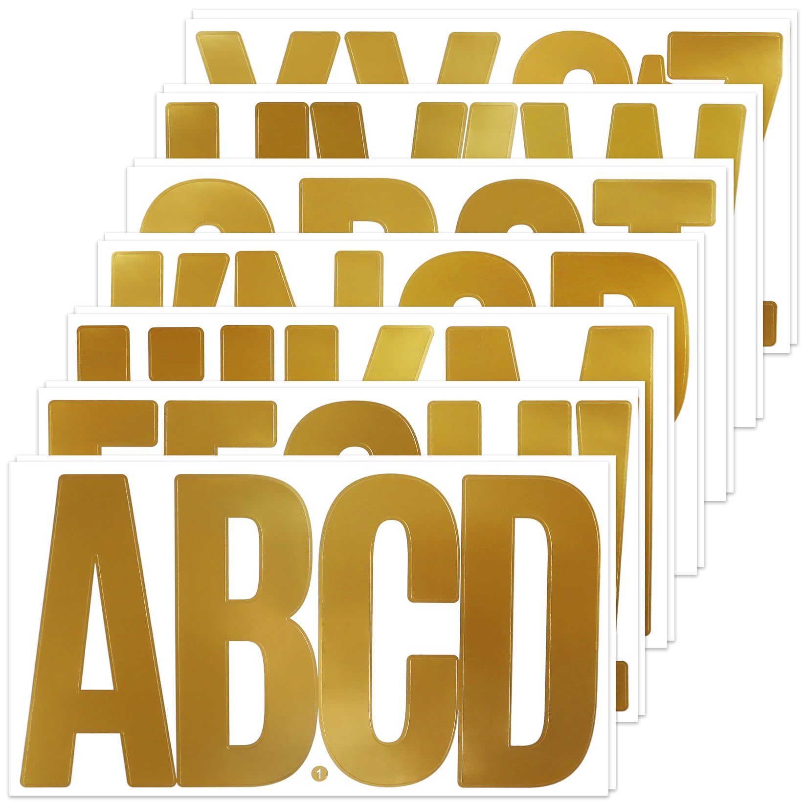 78 große Alphabet-Aufkleber, 14 Blatt 15,2 cm, selbstklebende Vinyl-Buchstaben Aufkleber Abziehbilder für Briefkasten, Türen, LKWs, Klassenzimmer-Dekor und Outdoor, Gold