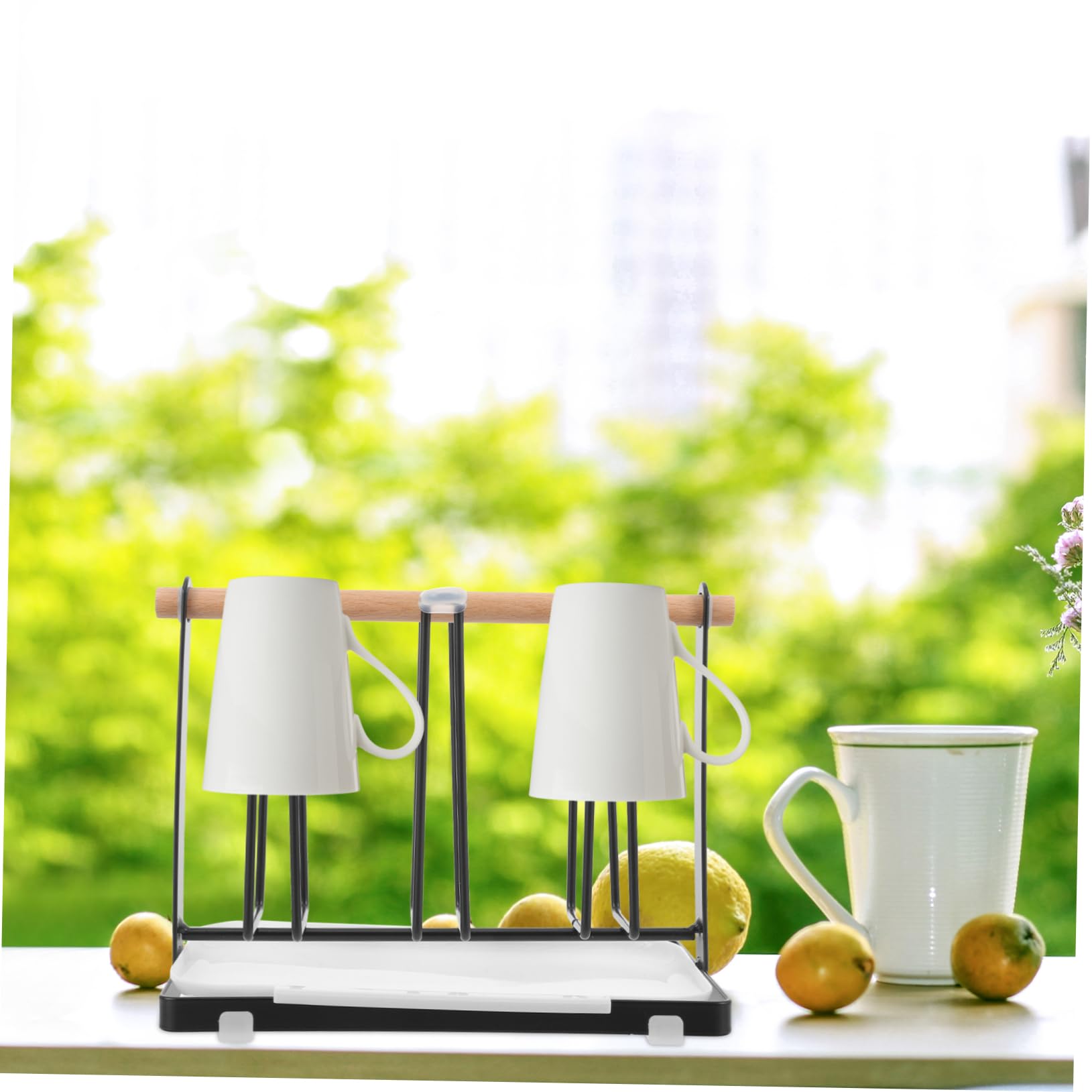 RORPOIR Art Cup Holder with Tray Sturdy Coffee Mug Display Rack for Tea Cups Saucers Metal Storage for Home Office Design for Organizing Mugs and Cups