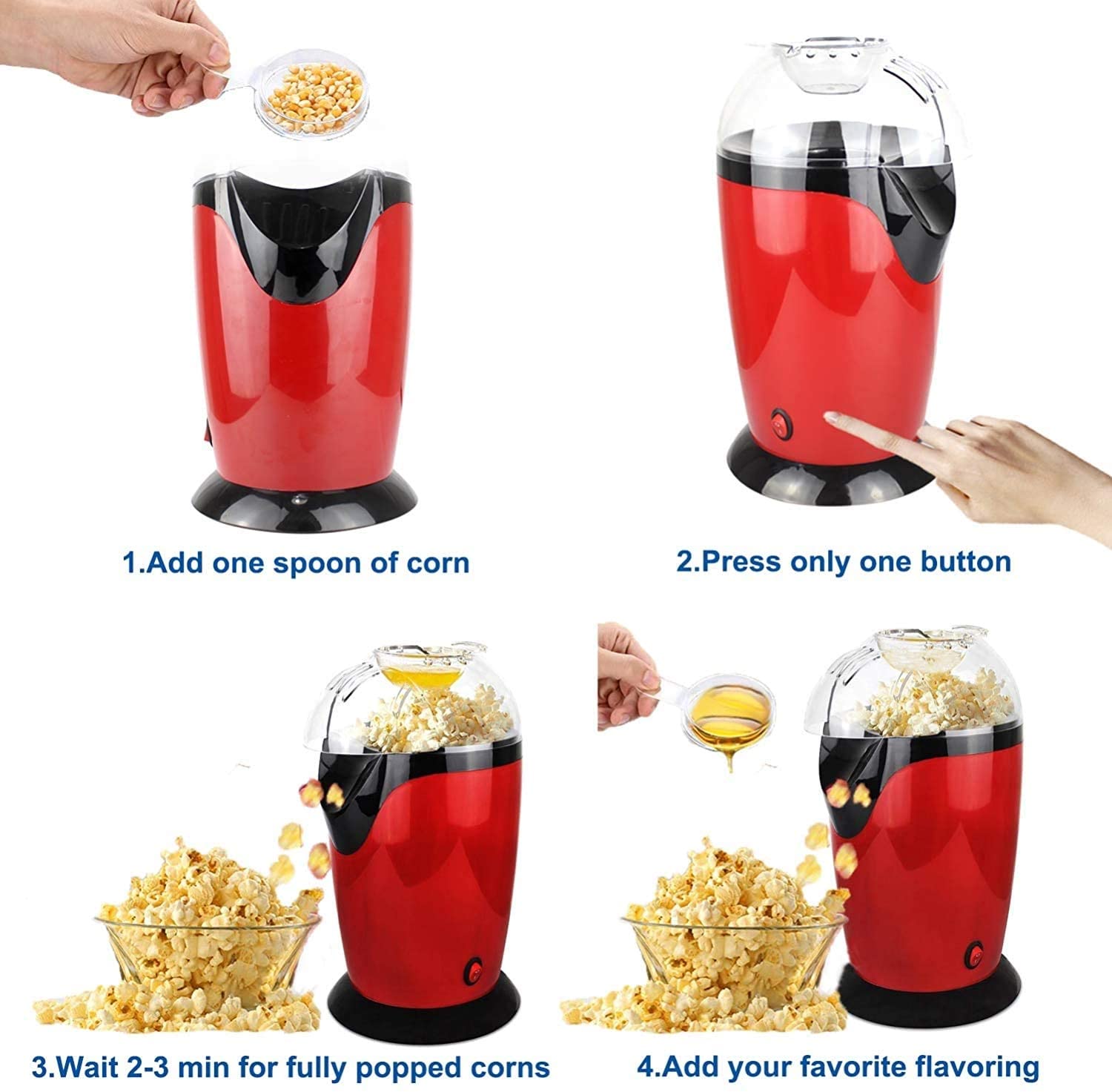 Macchina per Popcorn Macchina per Popcorn ad Aria Calda, Piccola Macchina per Popcorn elettrica Senza Olio da 1200 W con misurino da 60 g e Coperchio Superiore per la casa, Il Carnevale e Le
