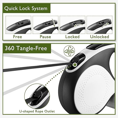 Miniatura 5 de LMVVC Retractable Dog Leash 16Ft Durable Dog Walking Leash Suits for Medium Breed Dogs or Cats with Removable Dispenser and Poop Bags Heavy Duty No