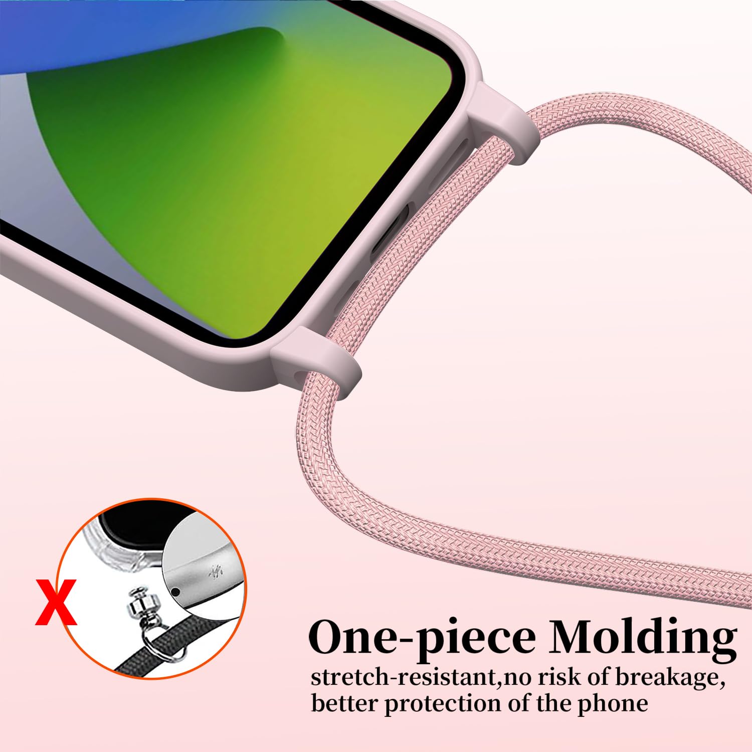 AOMYKE Cover per iPhone 16 Pro con Cordino, Custodia con Laccio Collana Tracolla Collo Liquido Silicone Antiurto TPU Antiurto AntiGraffio Case - Rosa