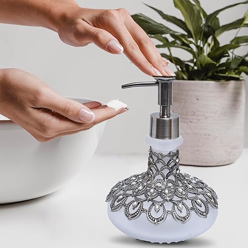 Miniatura 5 de Regalo para mamá, dispensador de jabón, vidrio esmerilado de 12.5 onzas con bomba de aleación de zinc a prueba de óxido, recargable para manos y