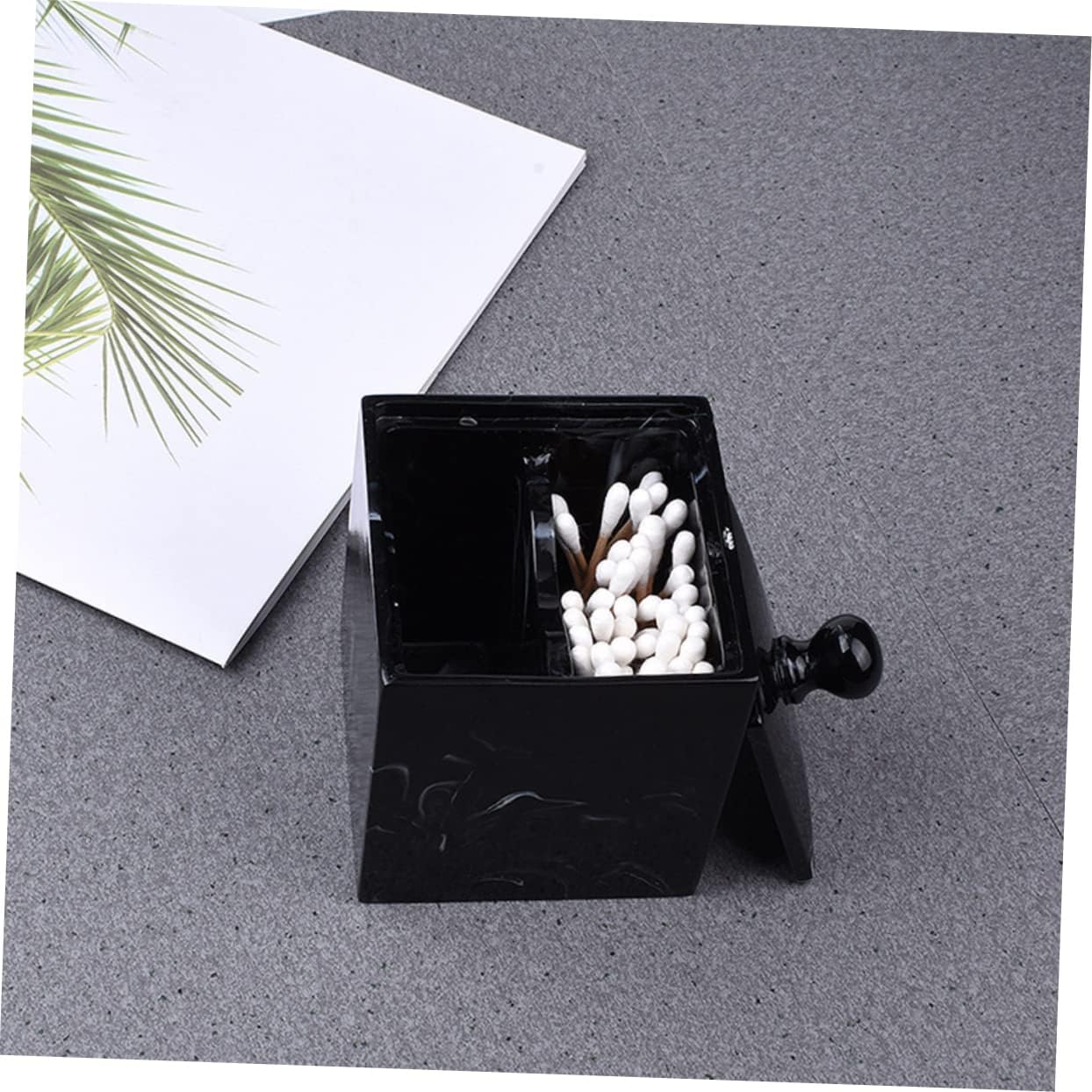 Unomor 2pcs Double Grids Cotton Swab Holder Marble Grain Design Space-saving Organizer for Makeup Pads and Cotton Balls Stylish Resin Storage Case for Bathroom and Vanity