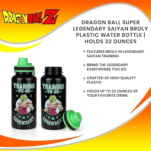 Miniatura 6 de JUST FUNKY Dragon Ball Super Saiyan Goku - Botella de agua con tapa verde deportiva [negro de 32 onzas], botella de agua de plástico anime (licencia
