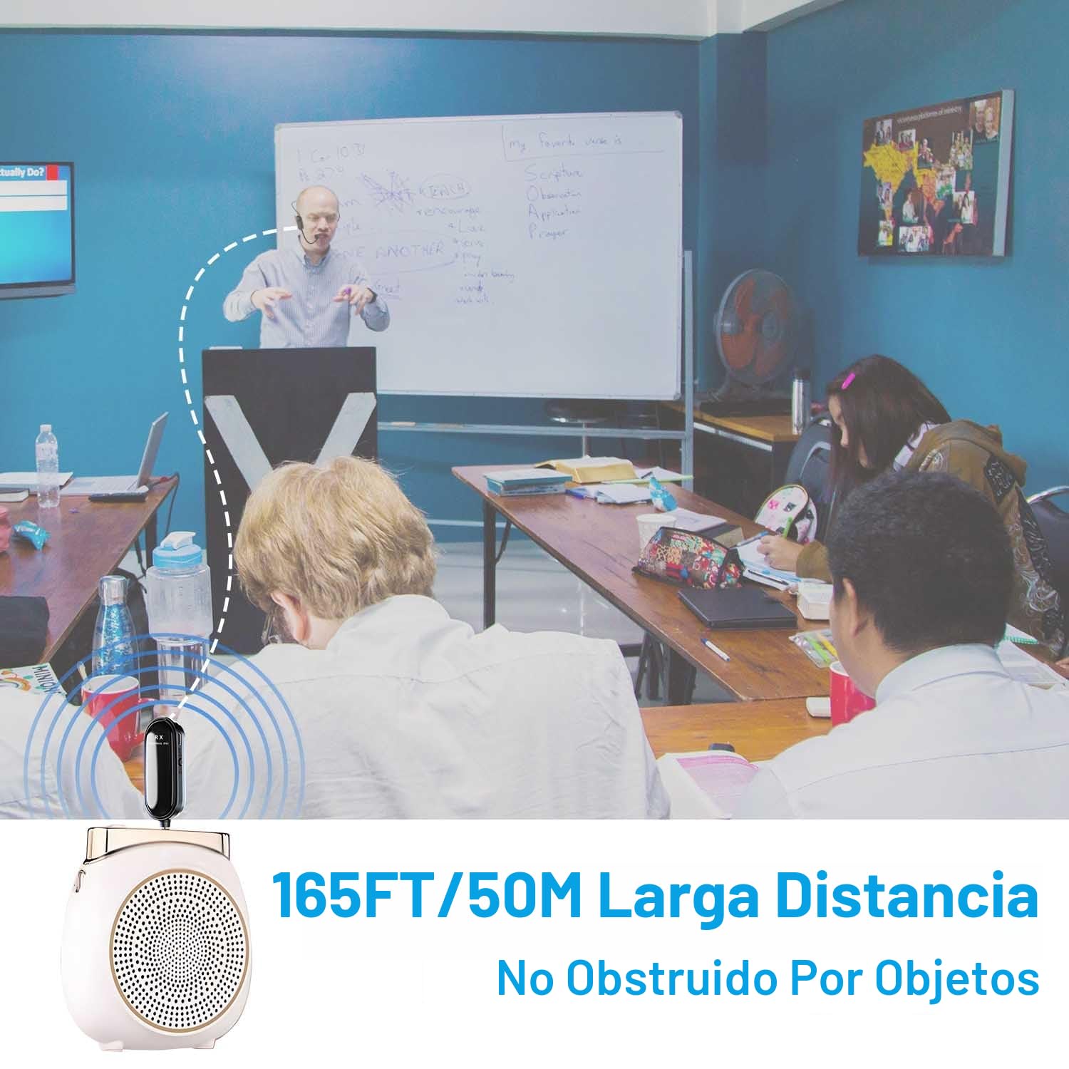 Microfono Inalambrico Diadema, 2.4G UHF Wireless Micrófono Transmisión Inalámbrica de 50M Micrófono Inalámbrico Con Conector Jack de 6,35mm y 3,5mm para Amplificador de Voz, Altavoces, Sistema PA