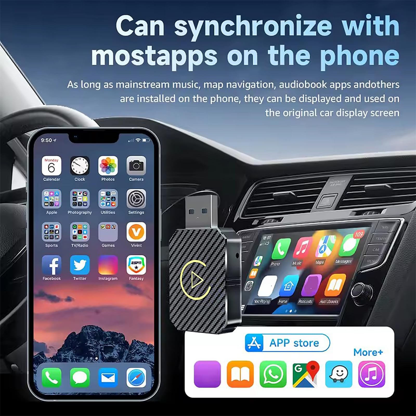 Adattatore per Carplay e auto, Convertitore CarPlay/Android Auto Cablato in Wireless, USB C/A, Plug and Play, Stabile