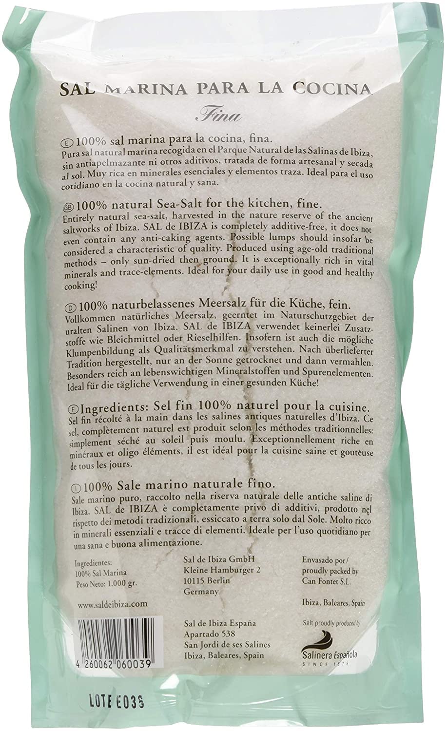 Sal de Ibiza Fleur de Sel, feines Meersalz aus Ibiza im Beutel 1000g