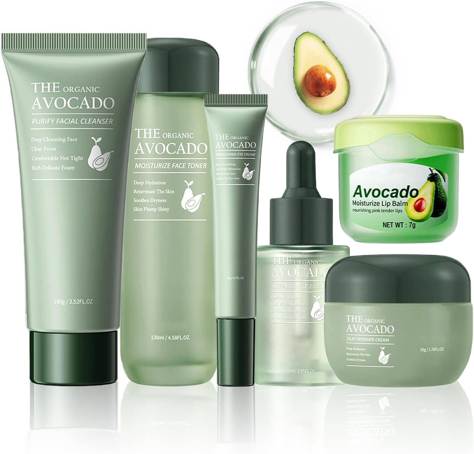 Avocado Skin Care Set, 6-In-1 Skincare Gift Set For Women Girls - Cleanser, Serum, Face & Eye Cream, Toner, Lip Balm, Face Skin Care Set For Women, Anti-Aging Skin Care Kit Smooth Firming Skin