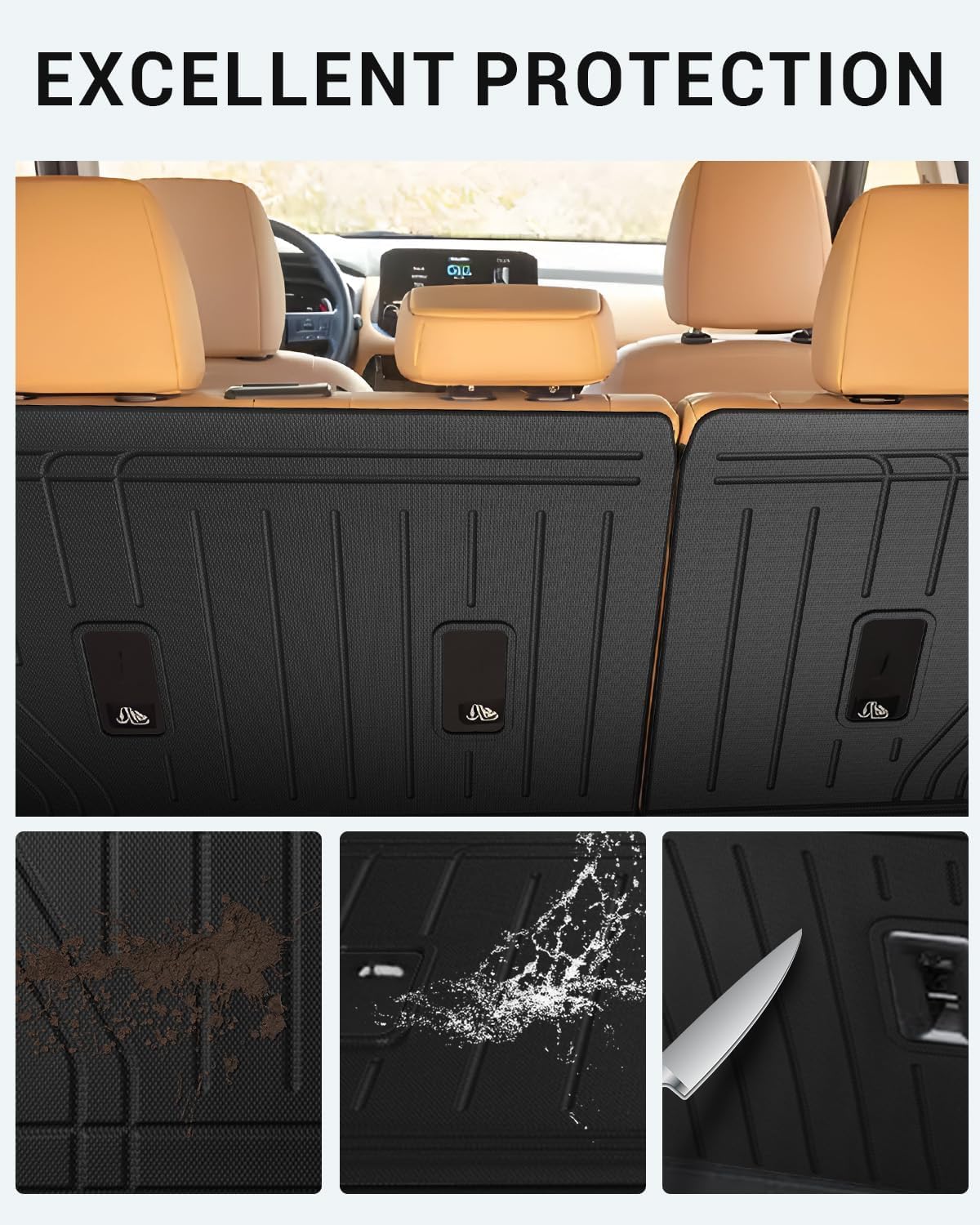 Ecarzo Backrest Mat Compatible with 2021-2024 2025 Nissan Rogue Accessories TPE Back Seat Protector All Weather Waterproof Cargo Liner for 2025 Nissan Rogue Accessories - Balck