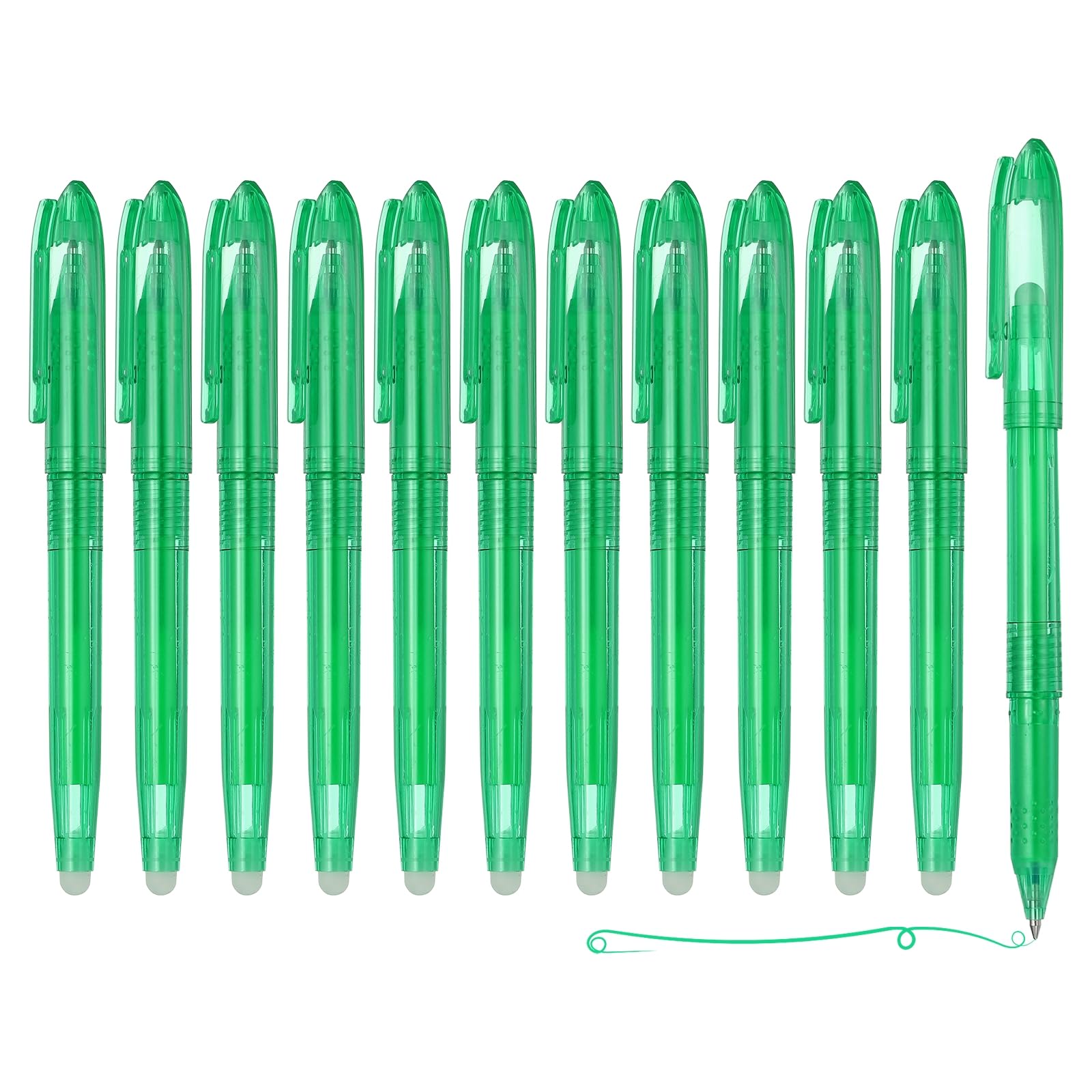 PATIKIL 12Pcs Erasable Gel Pens, 0.5mm Fine Point Heat Erasable Marking Pen with Cap Smooth Writing Fabric Markers for Sewing Drawing Writing Planner, Green Ink