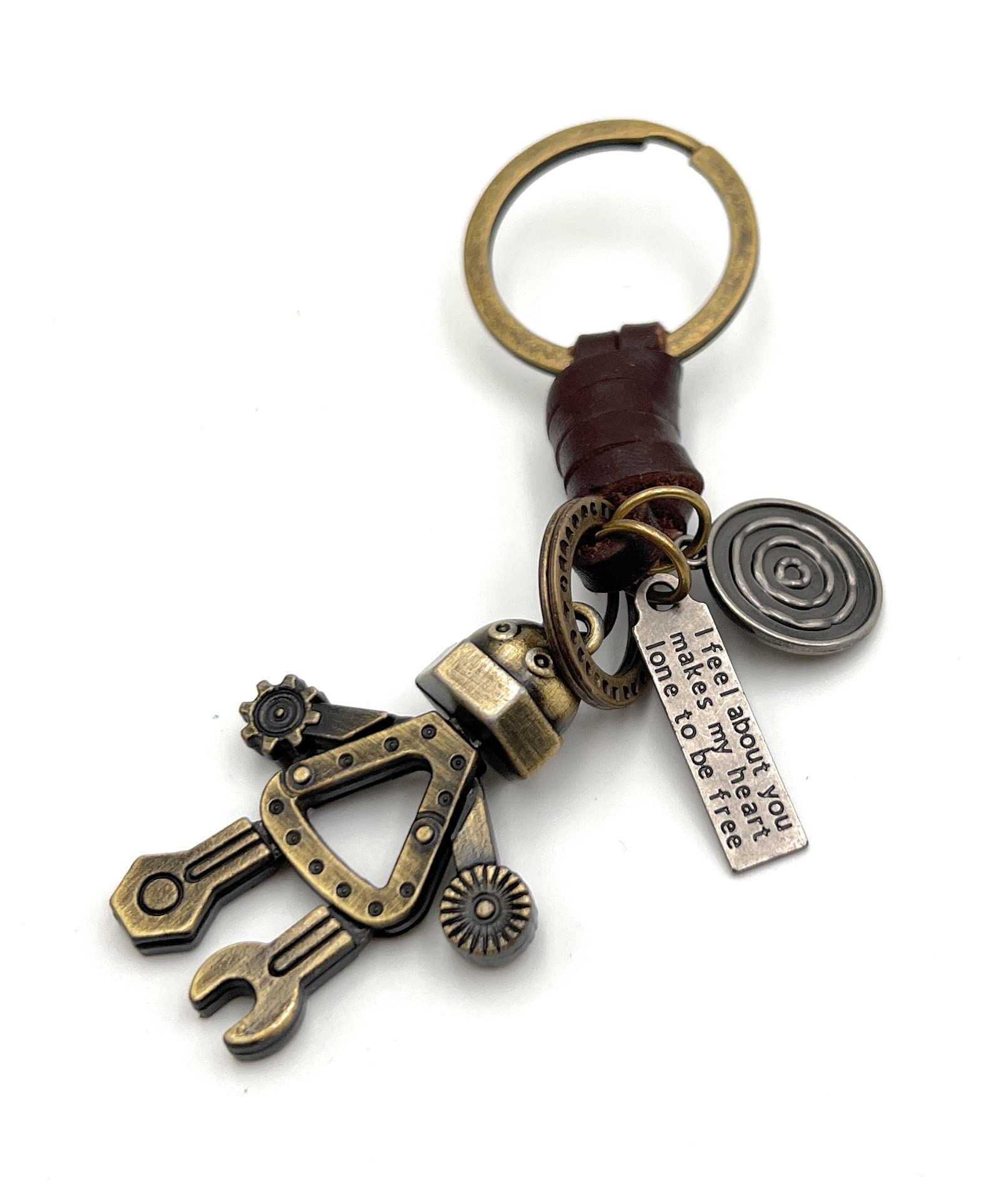 H-Customs screw robot machine man male bronze leather keychain pendant bronze