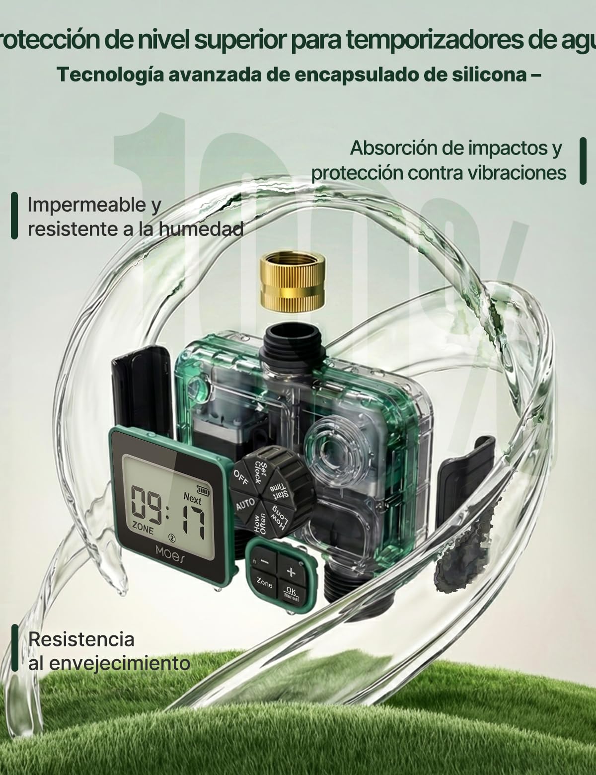 MOES Temporizador de riego con Entrada de latón, regulador de riego automático programable con Bloqueo de Lluvia y riego Manual, Temporizador de Manguera de 2 Zonas para jardín y césped