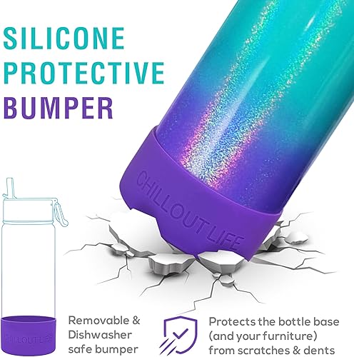 Miniatura 3 de CHILLOUT LIFE Botella de agua aislada para niños de 22 oz para la escuela con tapa de pajita a prueba de fugas y lindas calcomanías impermeables,