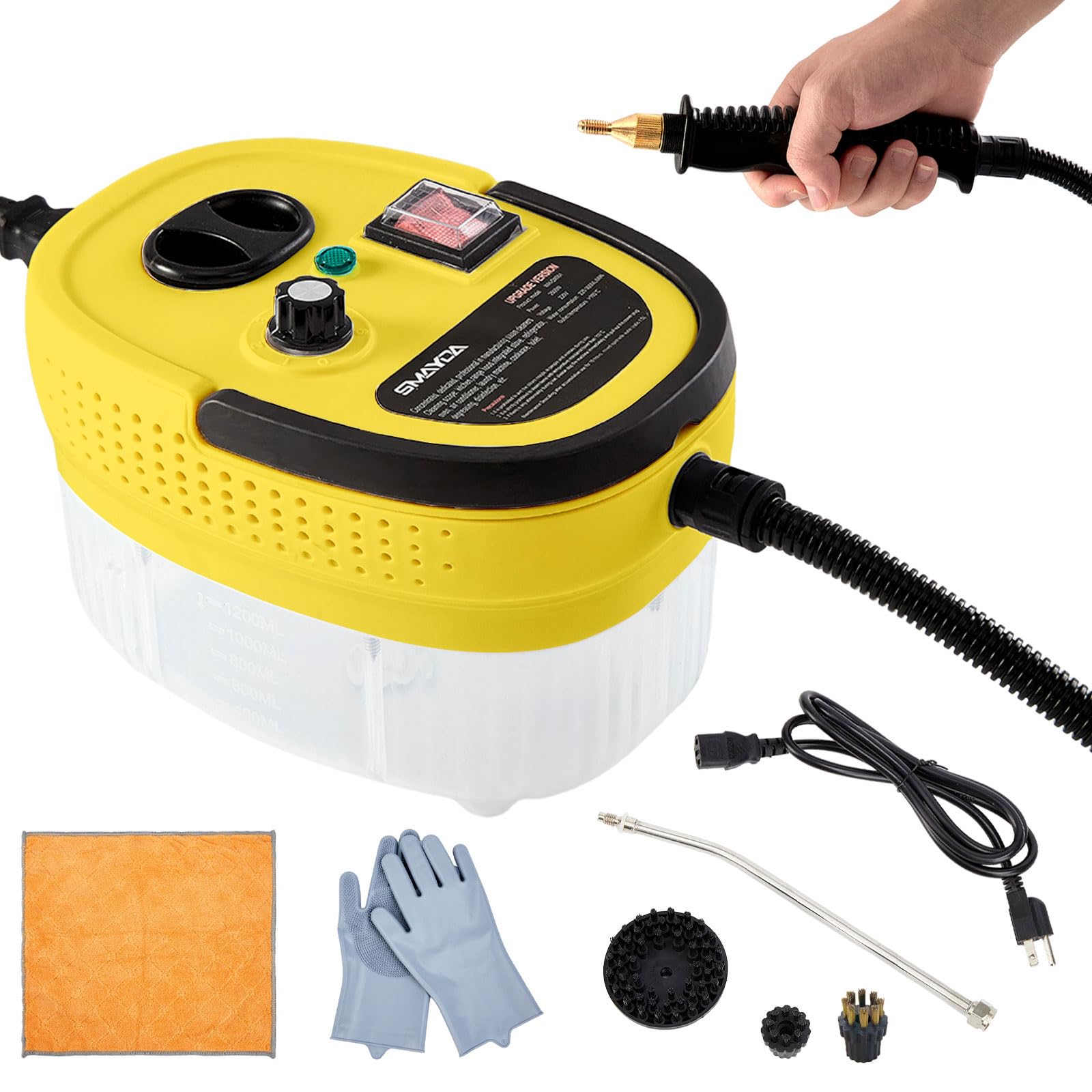 Kweetle 2500W Handheld Steam Cleaner, High Pressure Portable Cleaning Machine with 1.2L Large Capcity Water Tank and 3 Brushes, High Temperature Steamer for Home Use Kitchen Furniture Bathroom Car