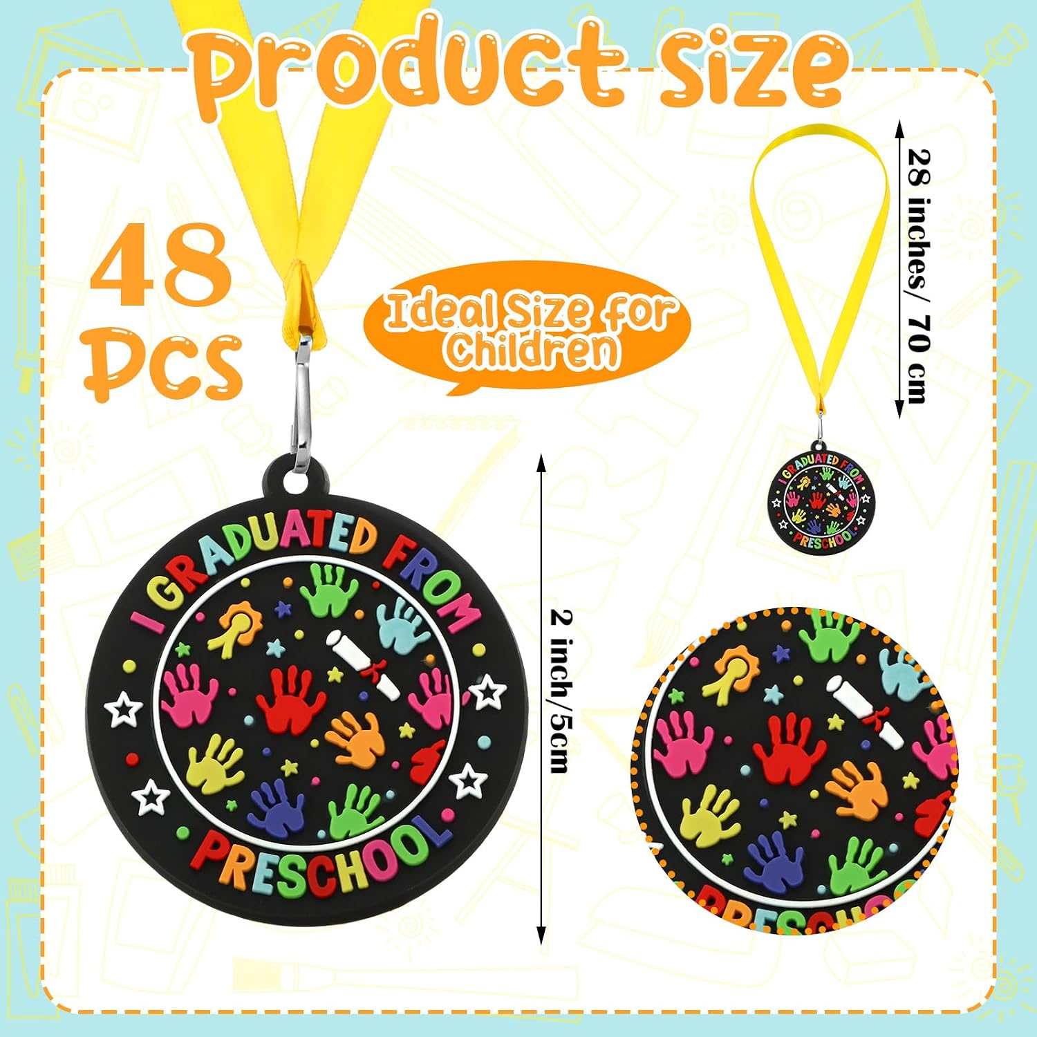 Blueweenly 48 Pcs Graduation Medal for Kids Award Medals with Neck Ribbon Graduation Gifts Bulk for Students Party Favors Supplies - 2 Inch