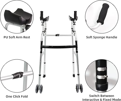 Miniatura 6 de Andador IP plegable con almohadilla para reposabrazos, andadores de aluminio ajustables en altura, andador estándar para personas mayores, ancianos,