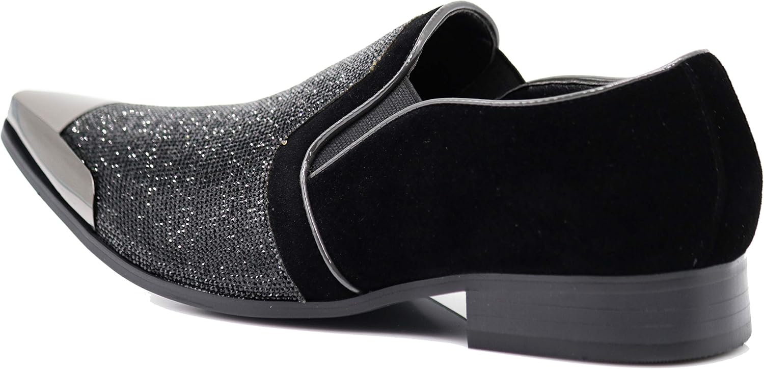 Enzo Romeo Crisiano Men Rhinestone Chrome Toe Suede Pointy Dress Loafer Slip On Shoes - Image 3