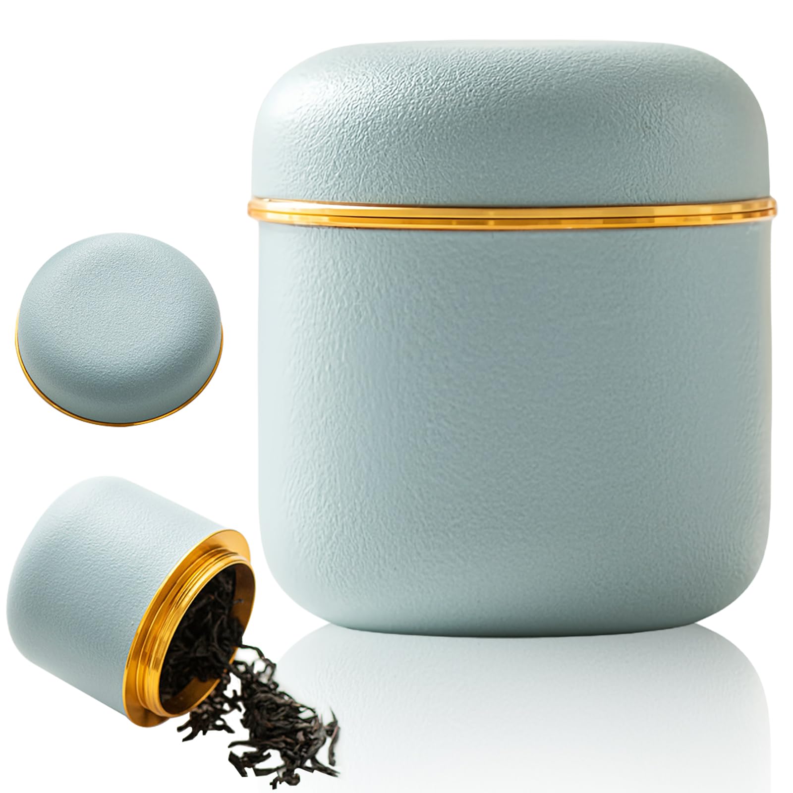 Asfrode Contenitore per tè in ceramica, 160 ml, in ceramica, portatile, con coperchio, per bustine di tè, caffè, spezie, noci