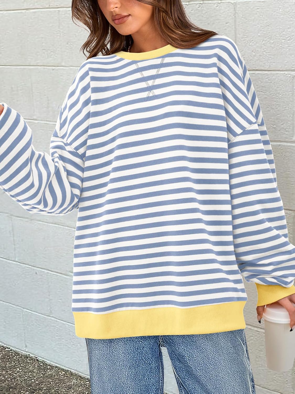 PRETTYGARDEN Womens Striped Oversized Sweatshirt Color Block Crew Neck Long Sleeve Casual Loose Pullover Top Y2K Clothes - Image 2