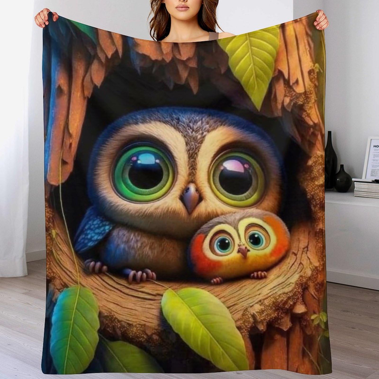 Manta de forro polar de tacto aterciopelado con diseño de búho para cama y salón