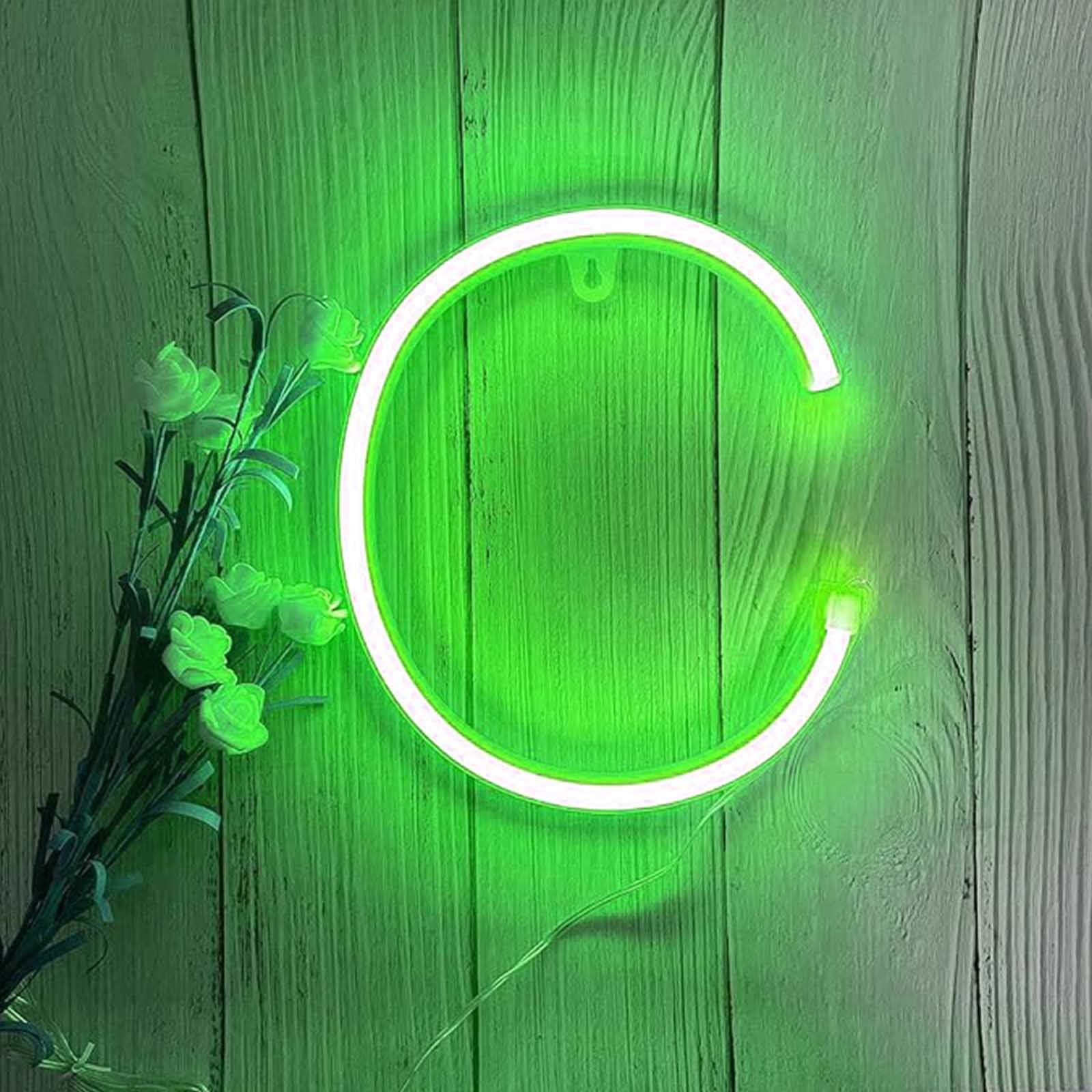 Portable Neon Sign for Wall Decor - Battery & USB Powered Green Alphabet LED Light Perfect for Parties Gifts Photo Booth(Letters C) — image 1