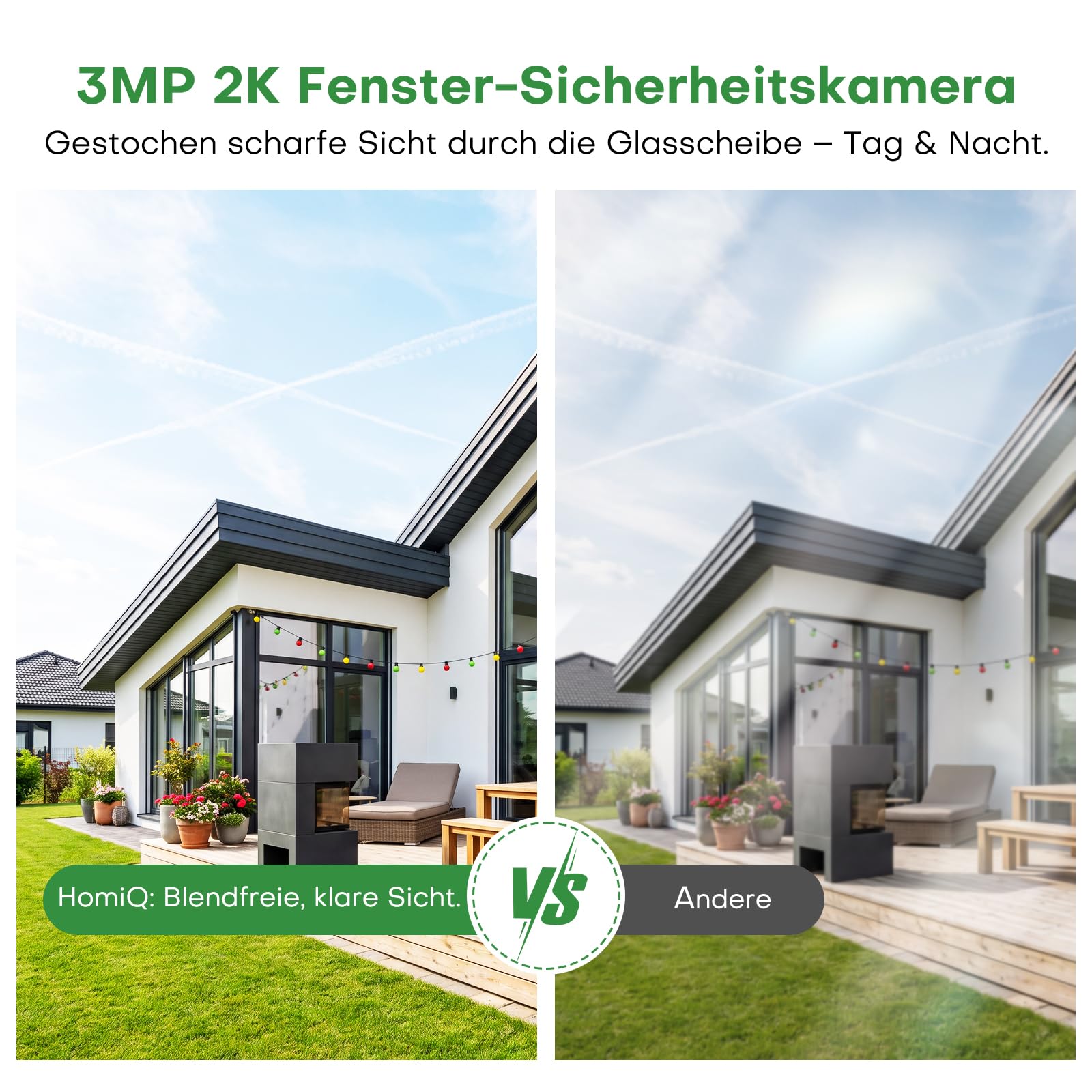 3MP 2K Überwachungskamera Innen mit Nachtsicht für die Fenstermontage