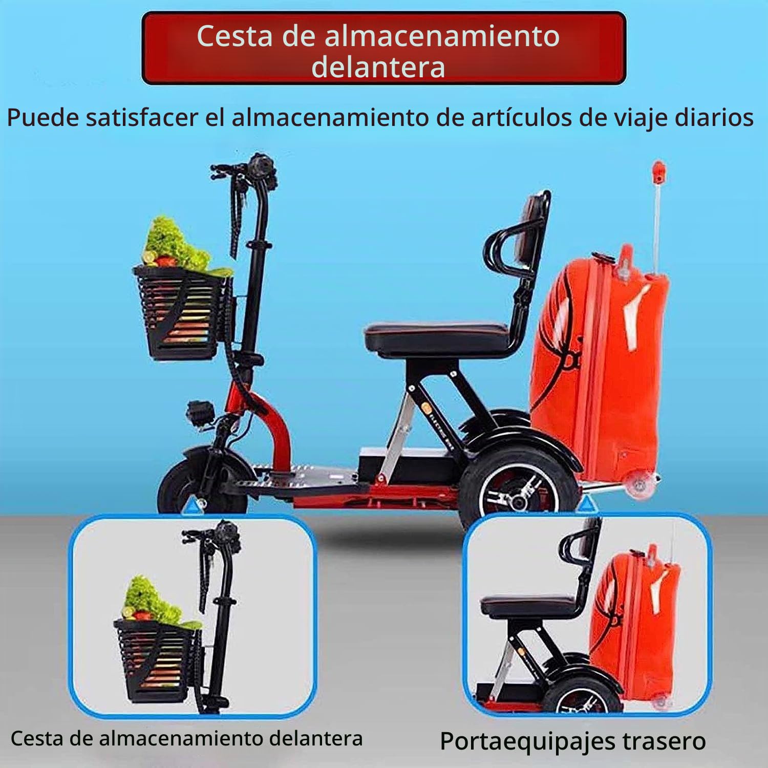 Scooter De Movilidad De Viaje Ligero con Cargador Y Cesta, Scooters De Movilidad De Viaje De 3 Ruedas, Sillas De Ruedas Eléctricas, Scooters Motorizados para Personas Mayores