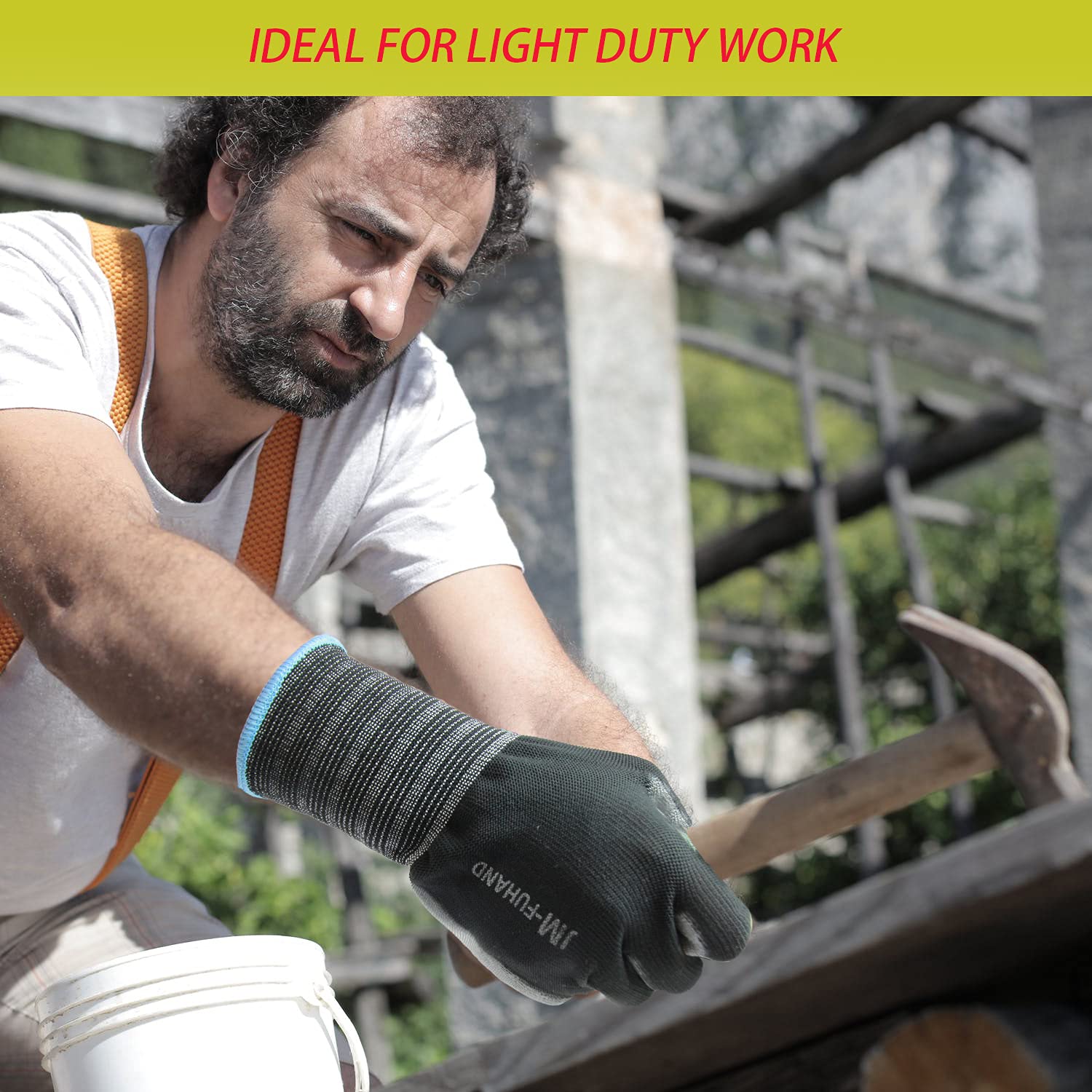Guantes de trabajo de seguridad con revestimiento de poliuretano ultrafino (PU), 12 pares, para trabajo de precisión, para hombres y mujeres, ideales para trabajo ligero (grande, negro)