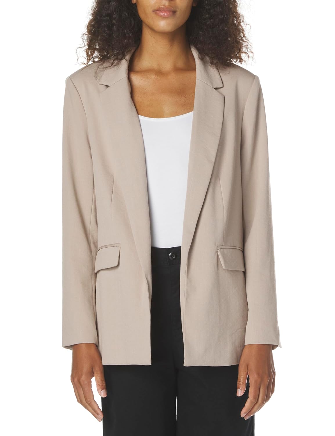 Womens Long Sleeve V Neck Twill Open Blazer