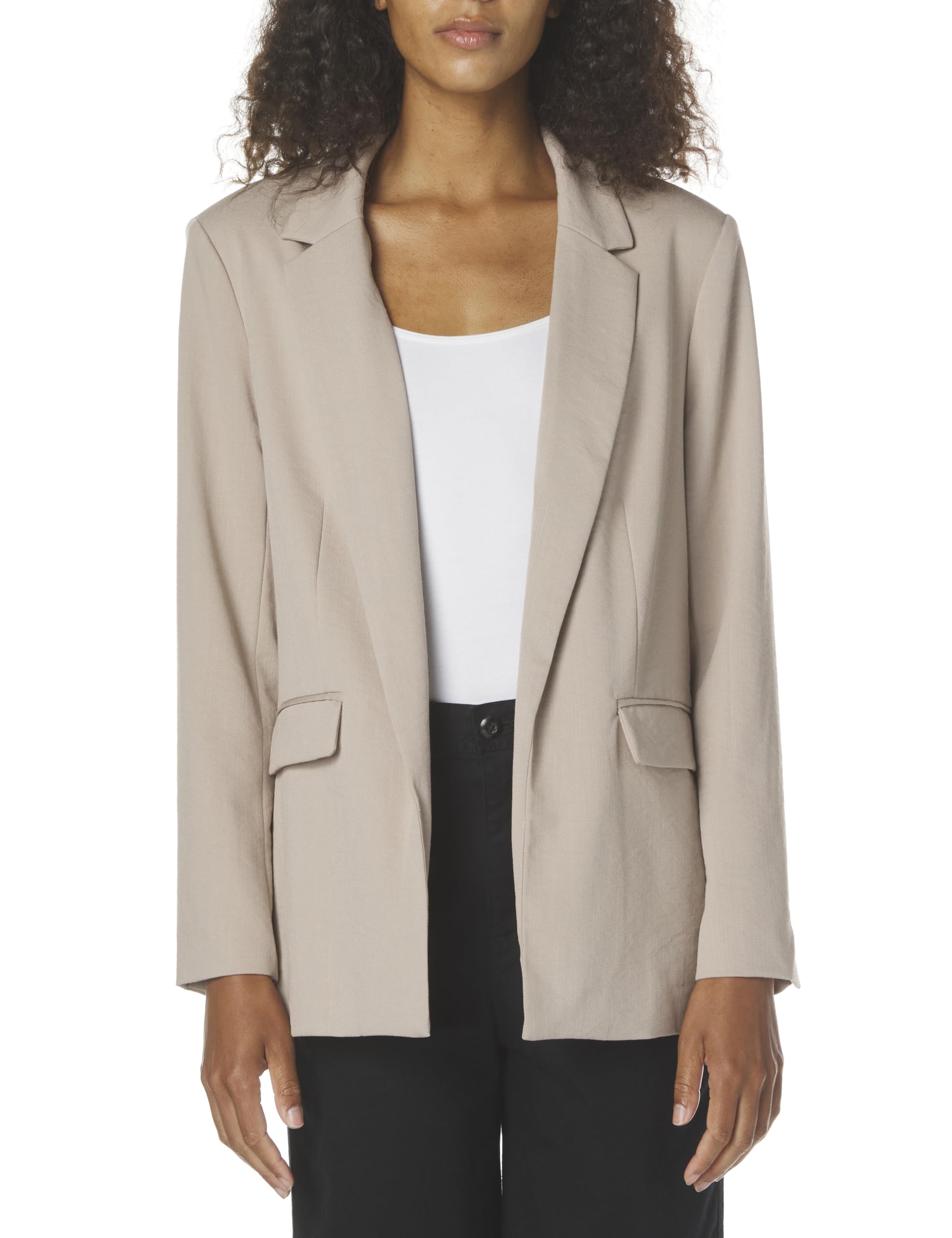Womens Long Sleeve V Neck Twill Open Blazer