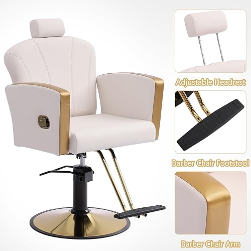 Miniatura 5 de KIGOTY Silla de peluquero, silla de salón para estilista, silla reclinable con bomba hidráulica, sillas giratorias de 360 grados con reposapiés y