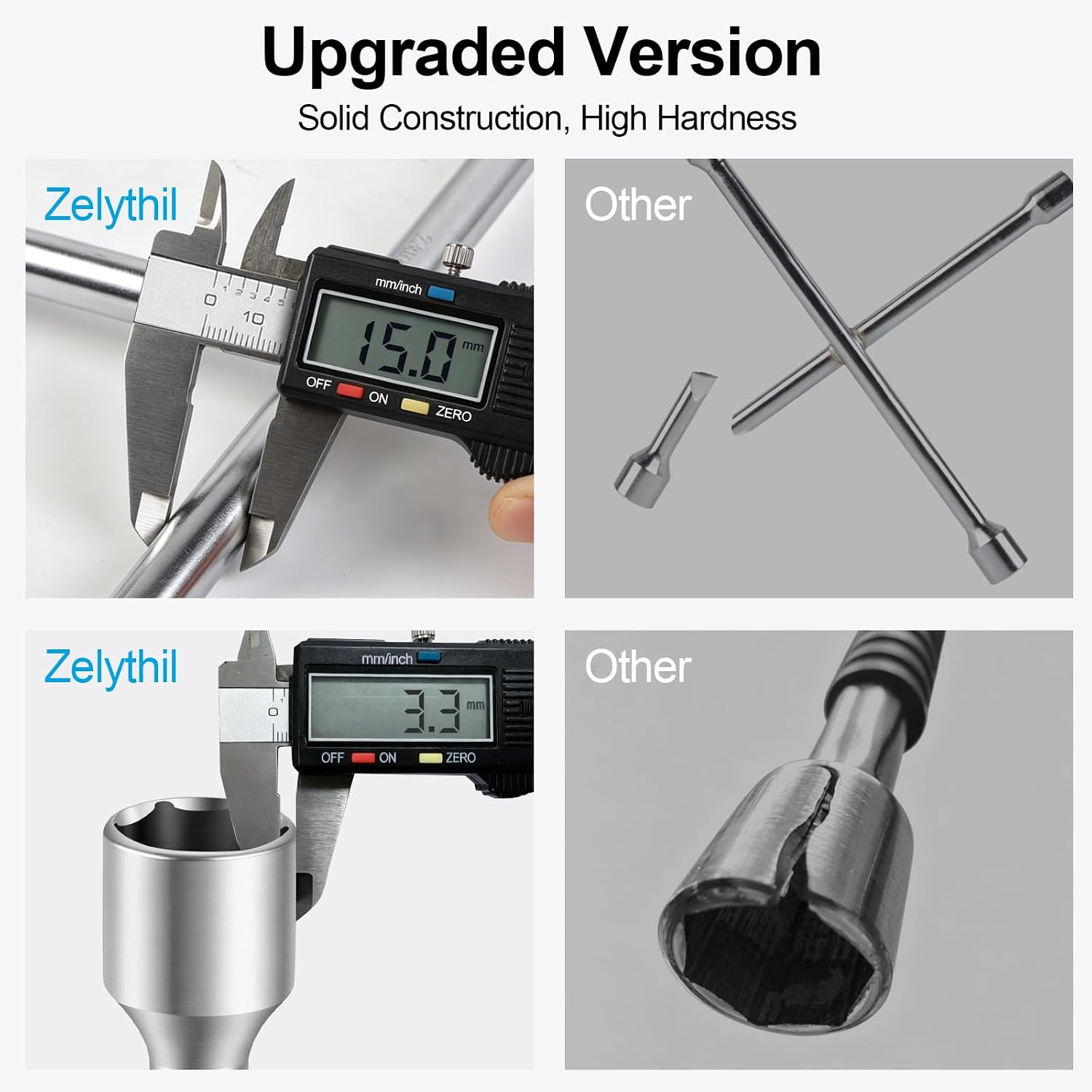 Heavy Duty 4 Way Lug Wrench, Professional 14 Inch Cross Tire Iron Wrench, Universal Cross Wheel Lug Nut Removal Tool, Forged Heat-Treated Carbon Steel for Tire Changing and Auto Maintenance