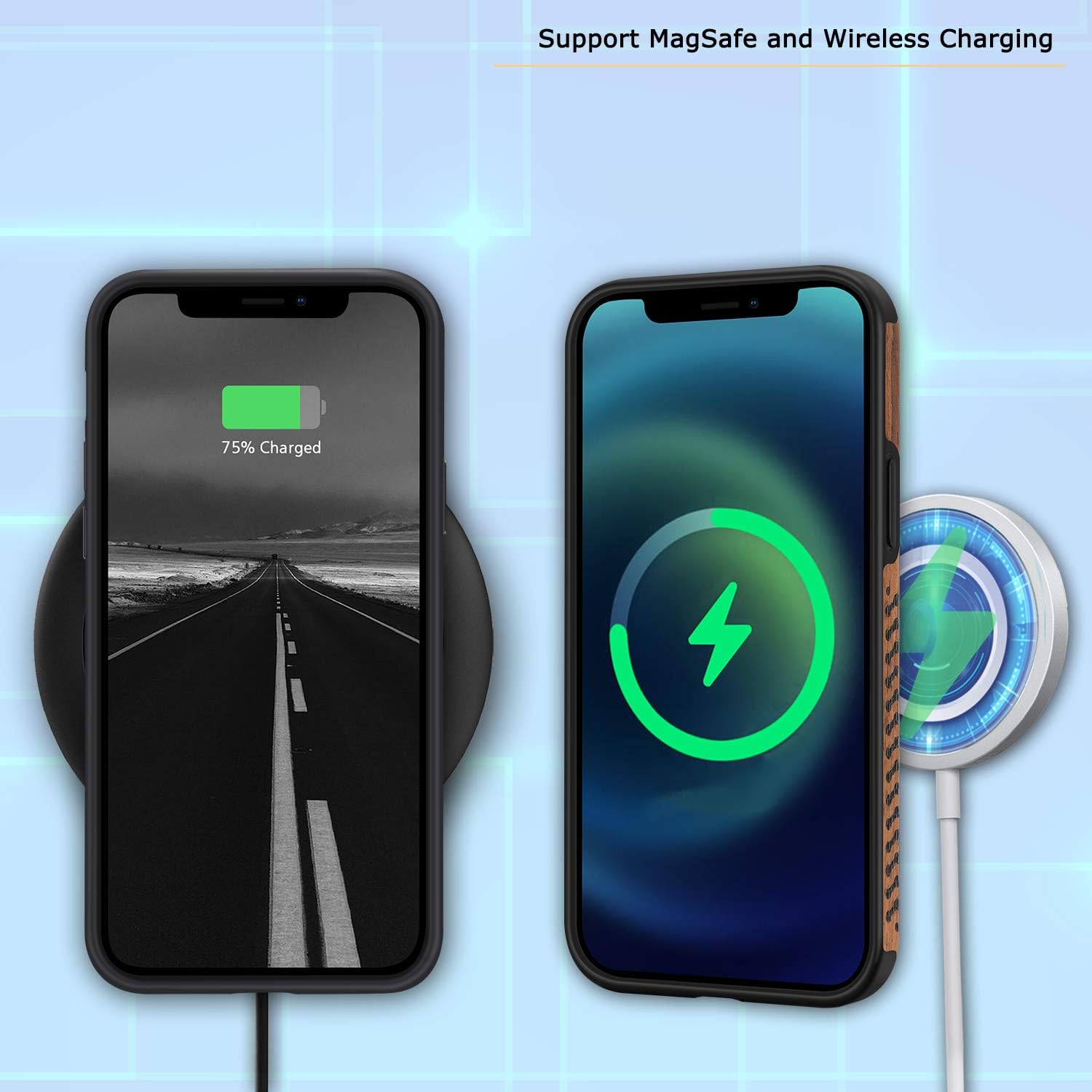 Tasikar iPhone 12 & iPhone 12 Pro Case - Hybrid Slim, Wood Grain with Nylon Fabric Leather Design, Easy Grip, Wireless Charging Compatible, Black - Image 7