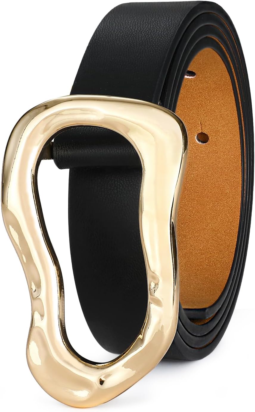 Black Belt for Women Stylish Gold Buckle Fashion Leather Waist Belt Perfect for Jeans and Dresses - Image 2