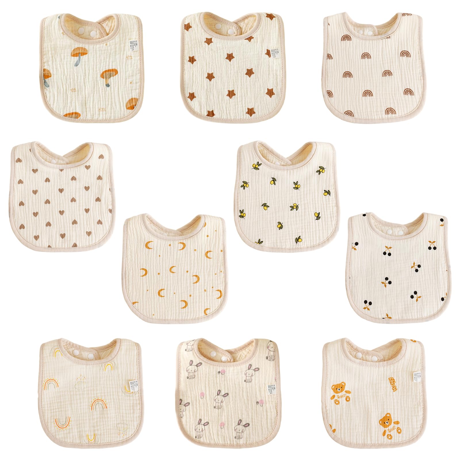 HEUIOP 10 PCS Newborn Bibs, Soft Cotton Baby Teething Bibs