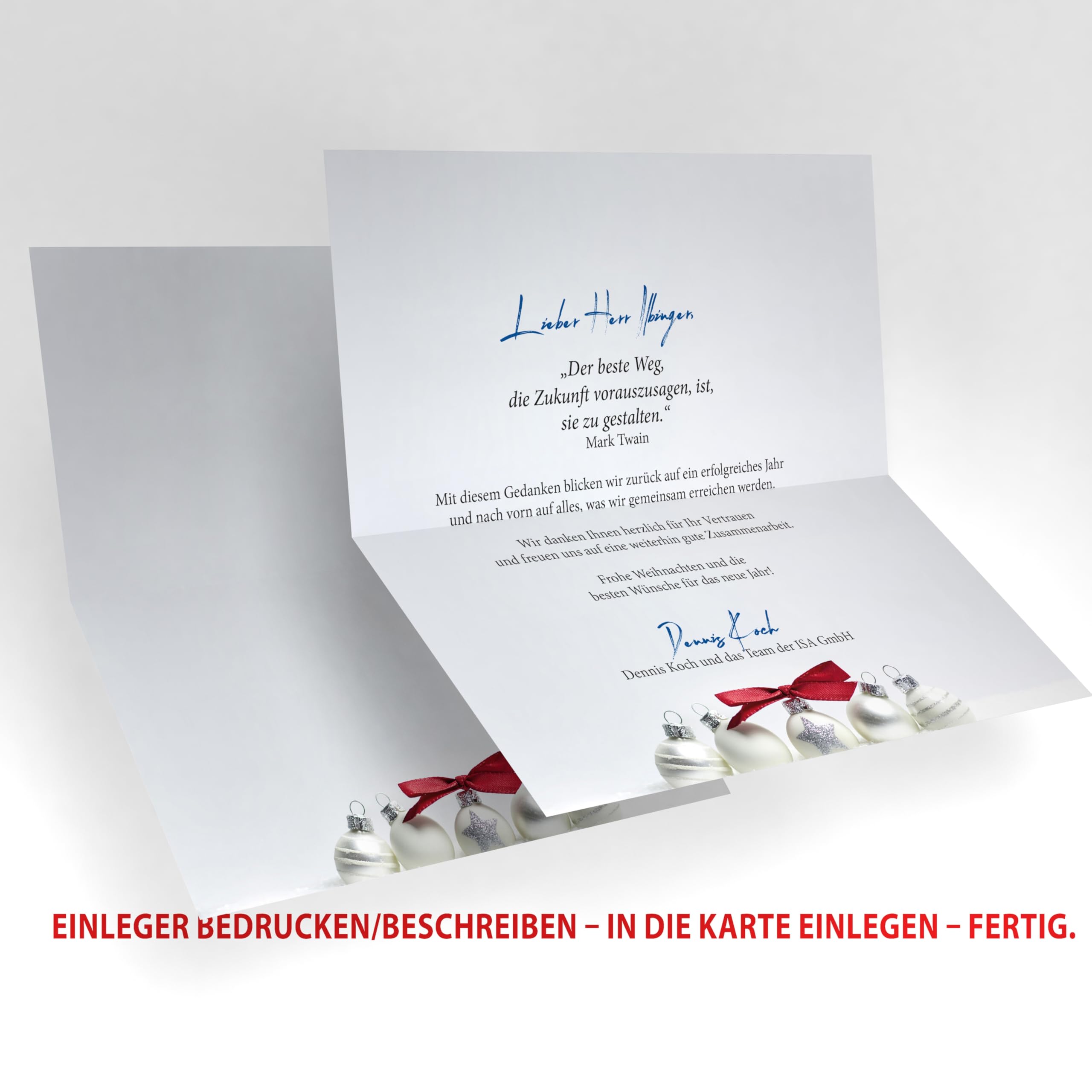 Weihnachtskarten mit Umschlag | Pure Silver | 100 DIN LANG-Klappkarten mit passendem Einleger + 100 passende Kuverts | weihnachtliches Karten-Set