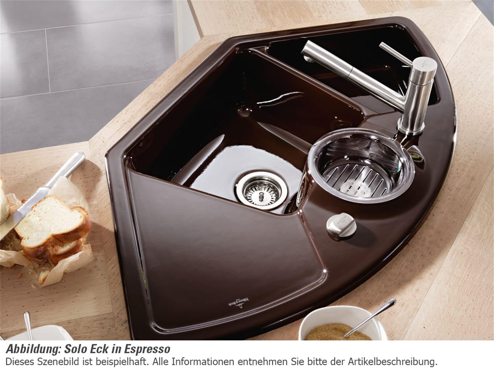 Villeroy & Boch Solo Eck Snow White - 6708 02 KG Keramikspüle Exzenterbetätigung