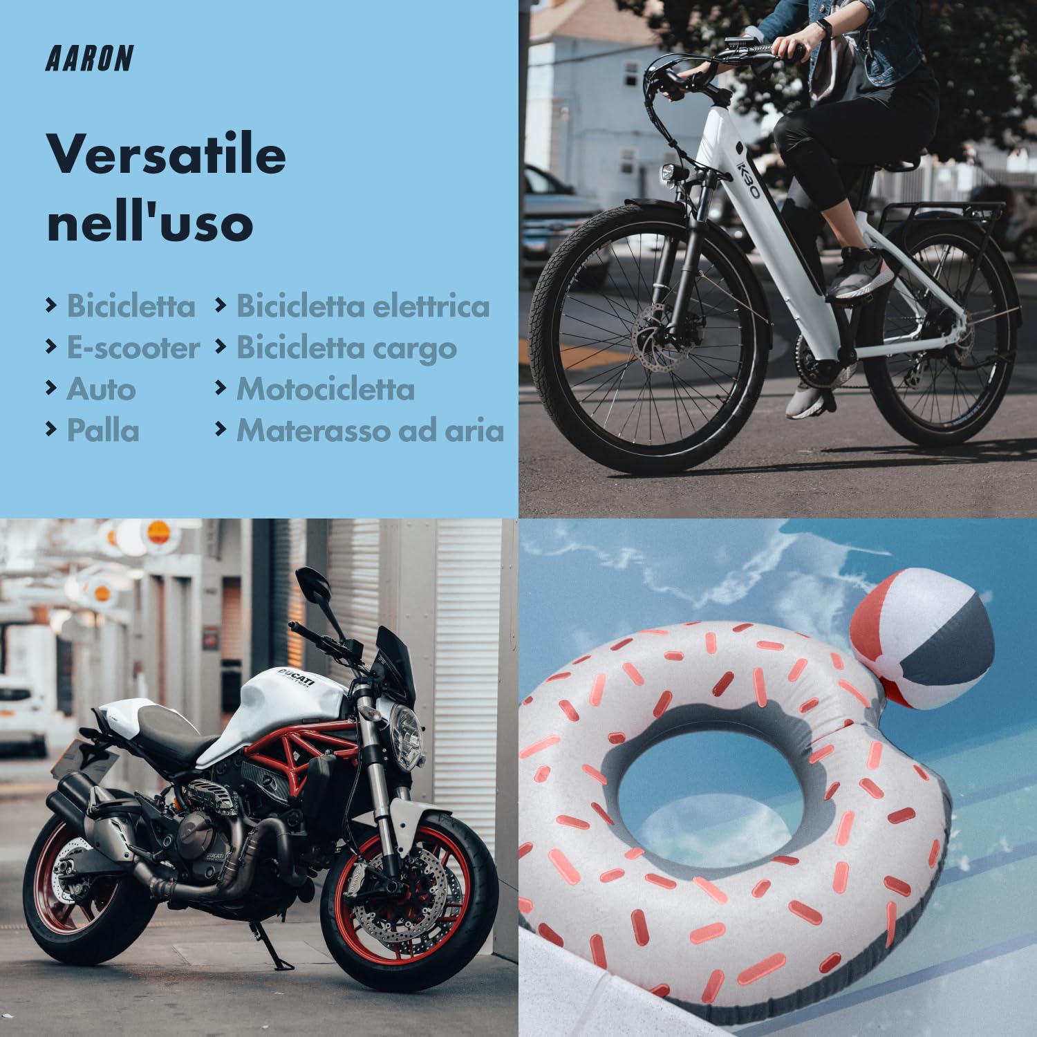 AARON Air Pompa da terra per bicicletta con manometro per tutte le valvole, pompa ad alta pressione per bicicletta da strada, pompa ad aria, pompa con attacco a sfera (grigio)
